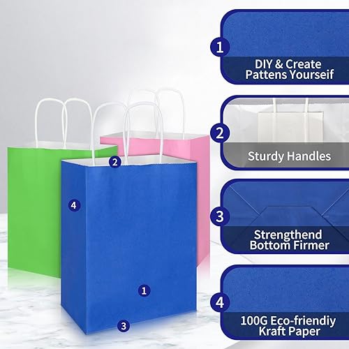 Miniatura 3 de bagmad Paquete de 35 bolsas de papel kraft multicolor medianas de 8 x 4.75 x 10 pulgadas con asas, 7 colores surtidos, bolsas de regalo para