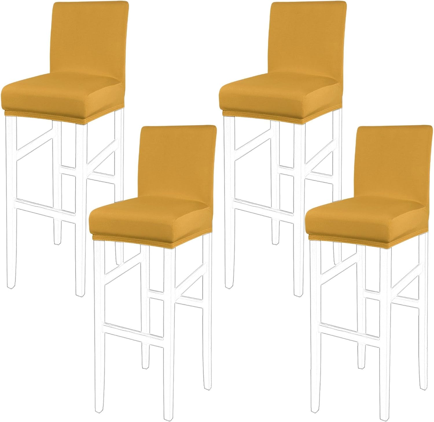 PiccoCasa Stretch Bar Stool Covers, Pub Counter Height Side Chair Covers with Elastic Band Gold 4pcs