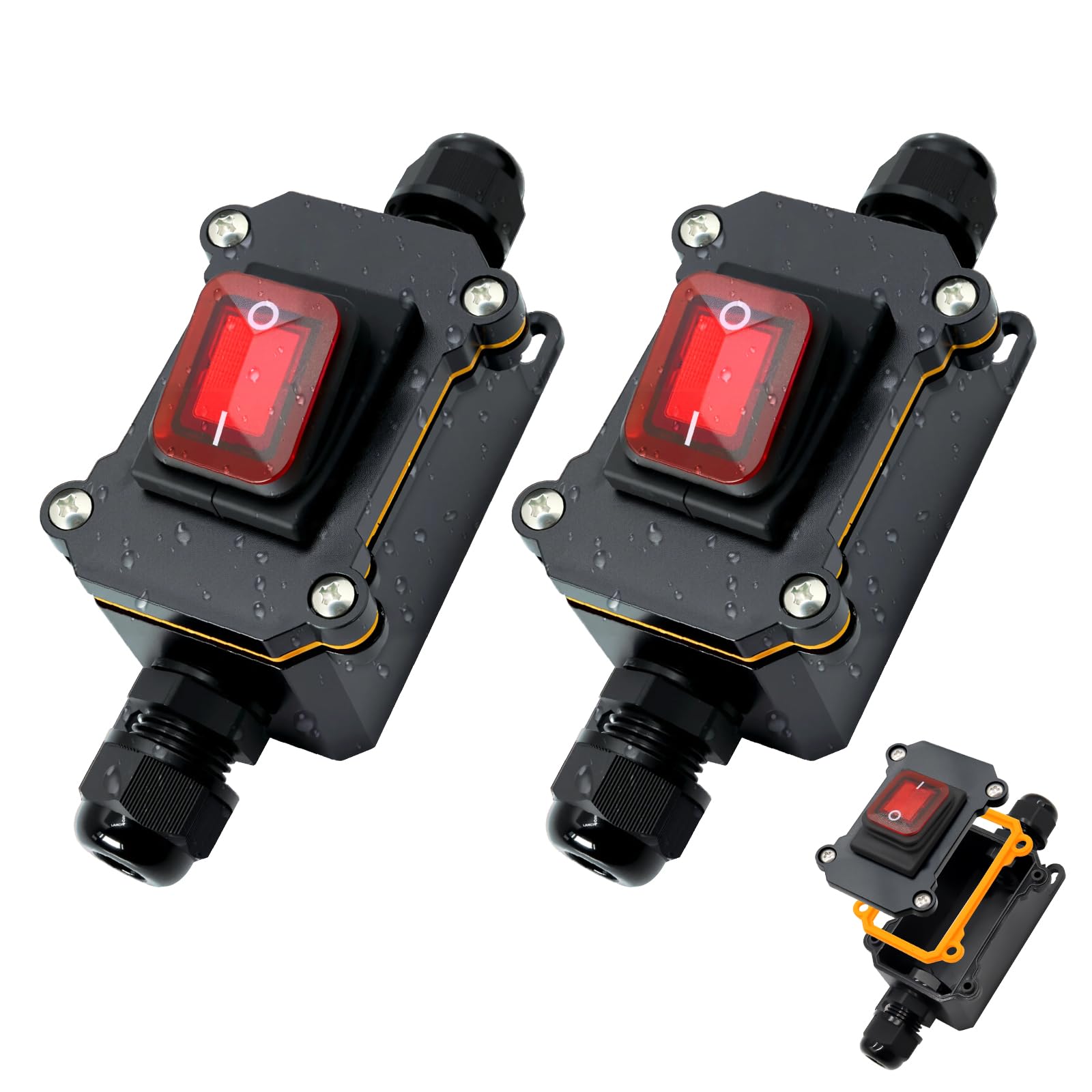 IP65 Waterdichte Schakelaar 230V IP65 Waterdichte Tuimelschakelaar 2 Stuks - 230V 30A, DPST, Met Rood Controlelampje, Voor Binnen En Buiten Industriële Tuimelschakelaar