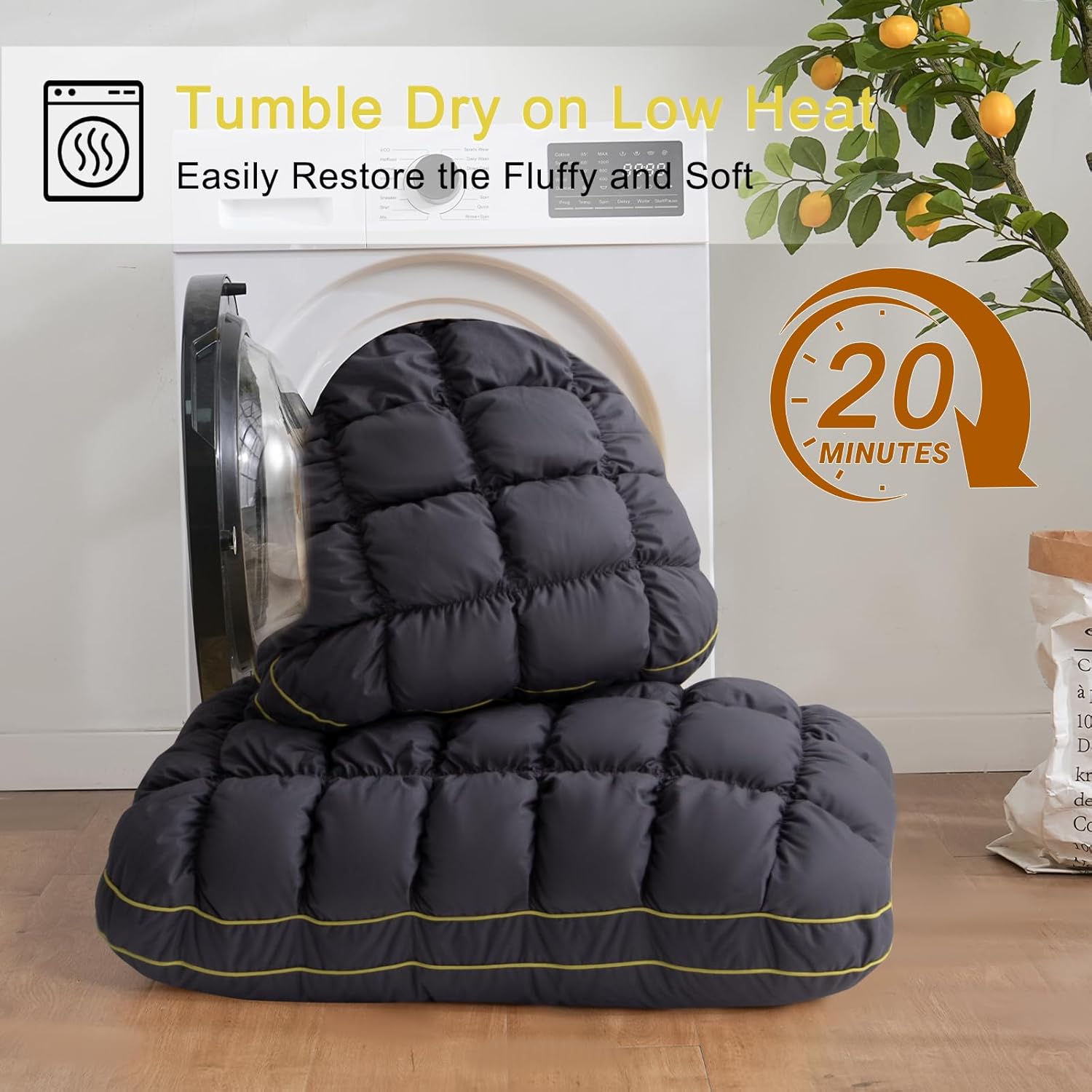 YOUR MOON Fluffy Support Bed Pillow Standard Size, Super Soft Premium Down-Alternative Filling for Sleeping, Luxury Hotel Quality Bed Pillows for Side Sleeper (Gray) - Image 8