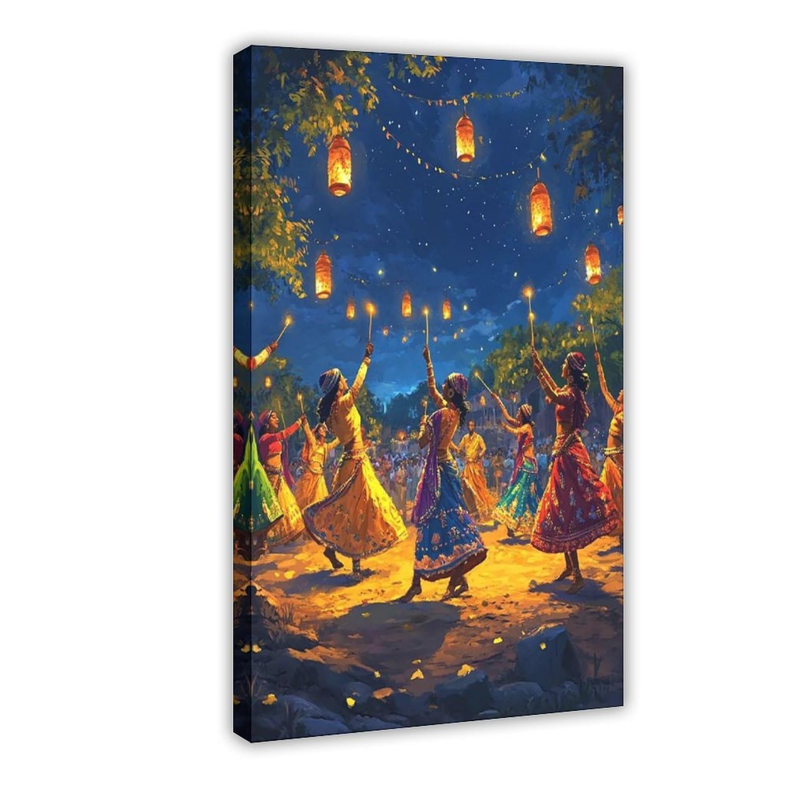 Raas Circle Dance Festival Illustrazione Poster su tela Decorazione Camera da letto Paesaggio Ufficio Camera Decor Regalo 40,6 cm L X 61 cm W