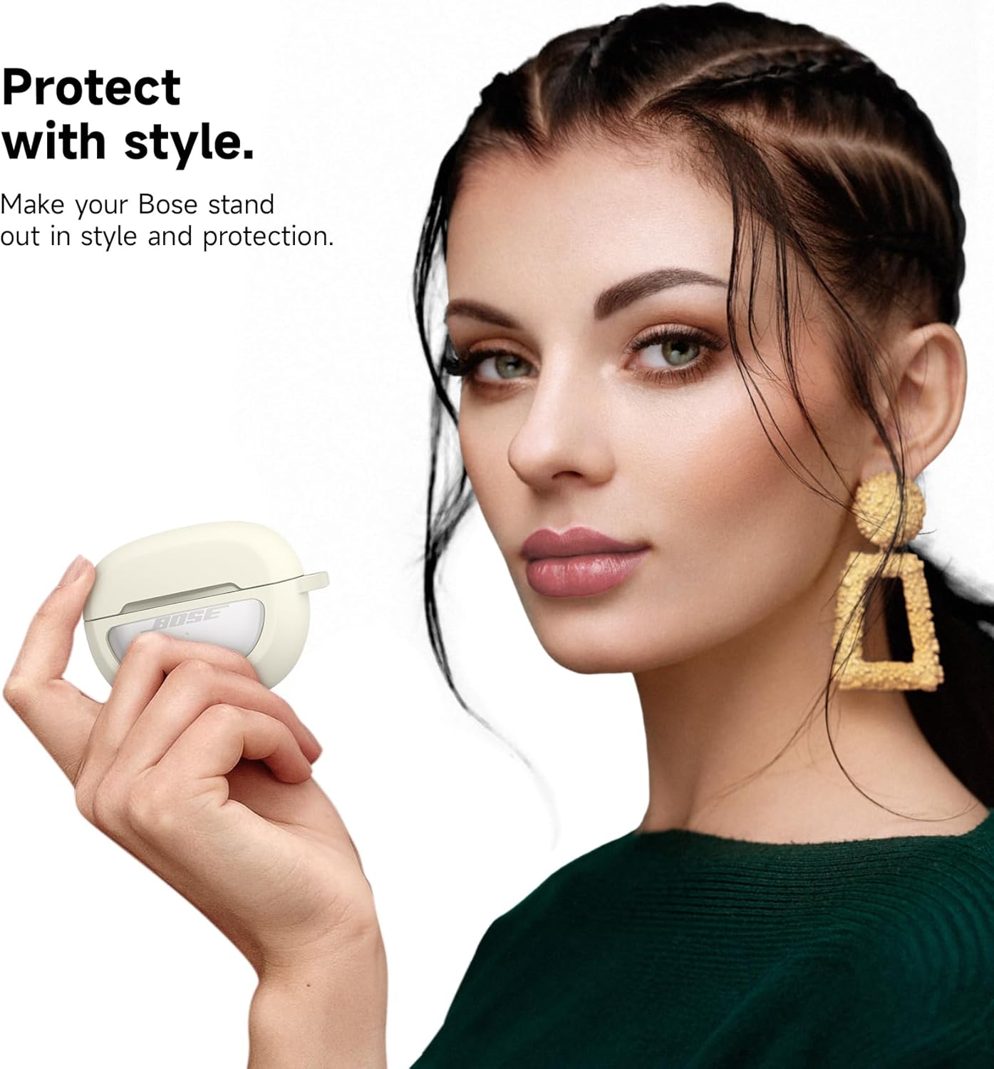 SURITCH Case Cover for Bose Ultra Open Earbuds(2024), Shockproof Protective Cover for Bose Ultra Open Wireless Ear Earbuds Charging Case Accessories with Carabiner, White - Image 7