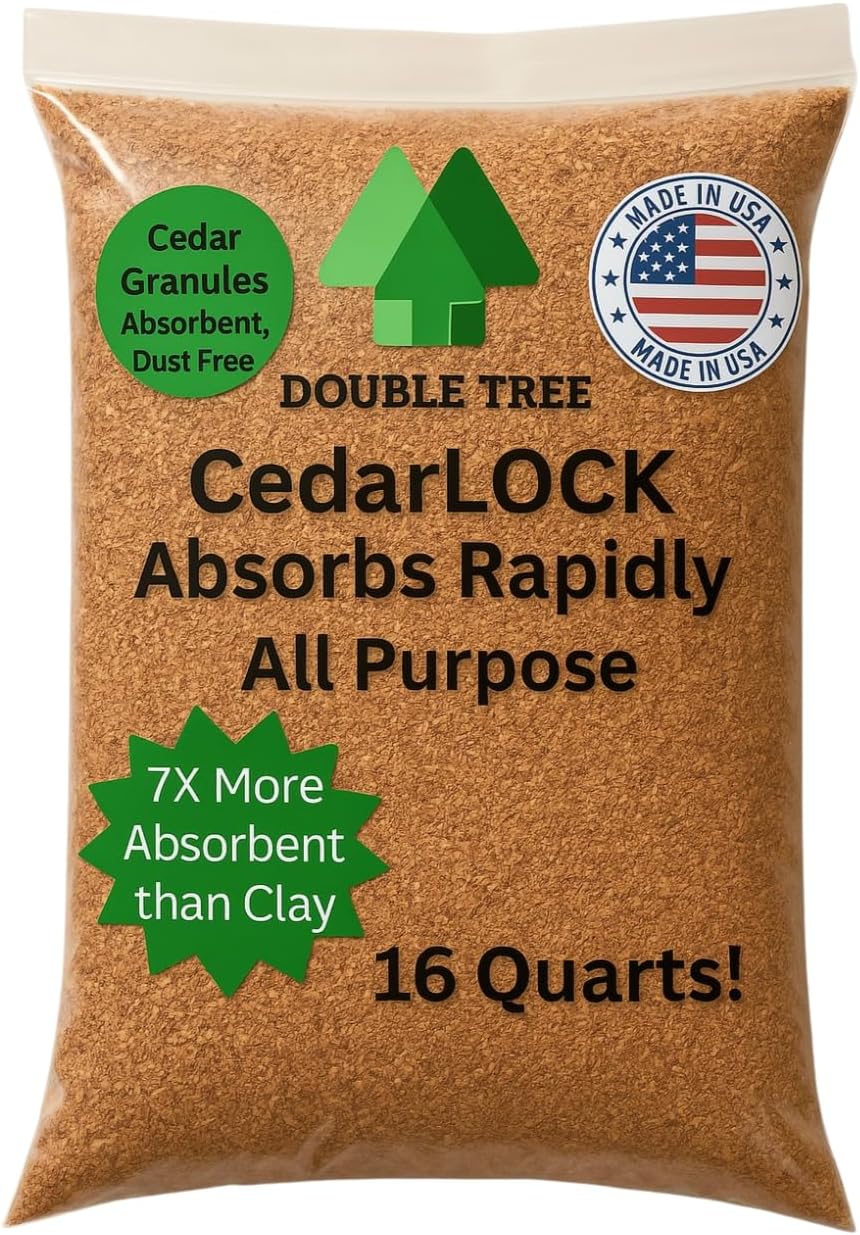 CedarLock Oil Absorbent – Nature’s Heavy-Duty Spill Solution Made from 100% Pure Incense Cedar, Oil Spill Kit Granules, Organic Granules, All-Purpose Oil Absorbent - (2 Bags 32 Quarts)