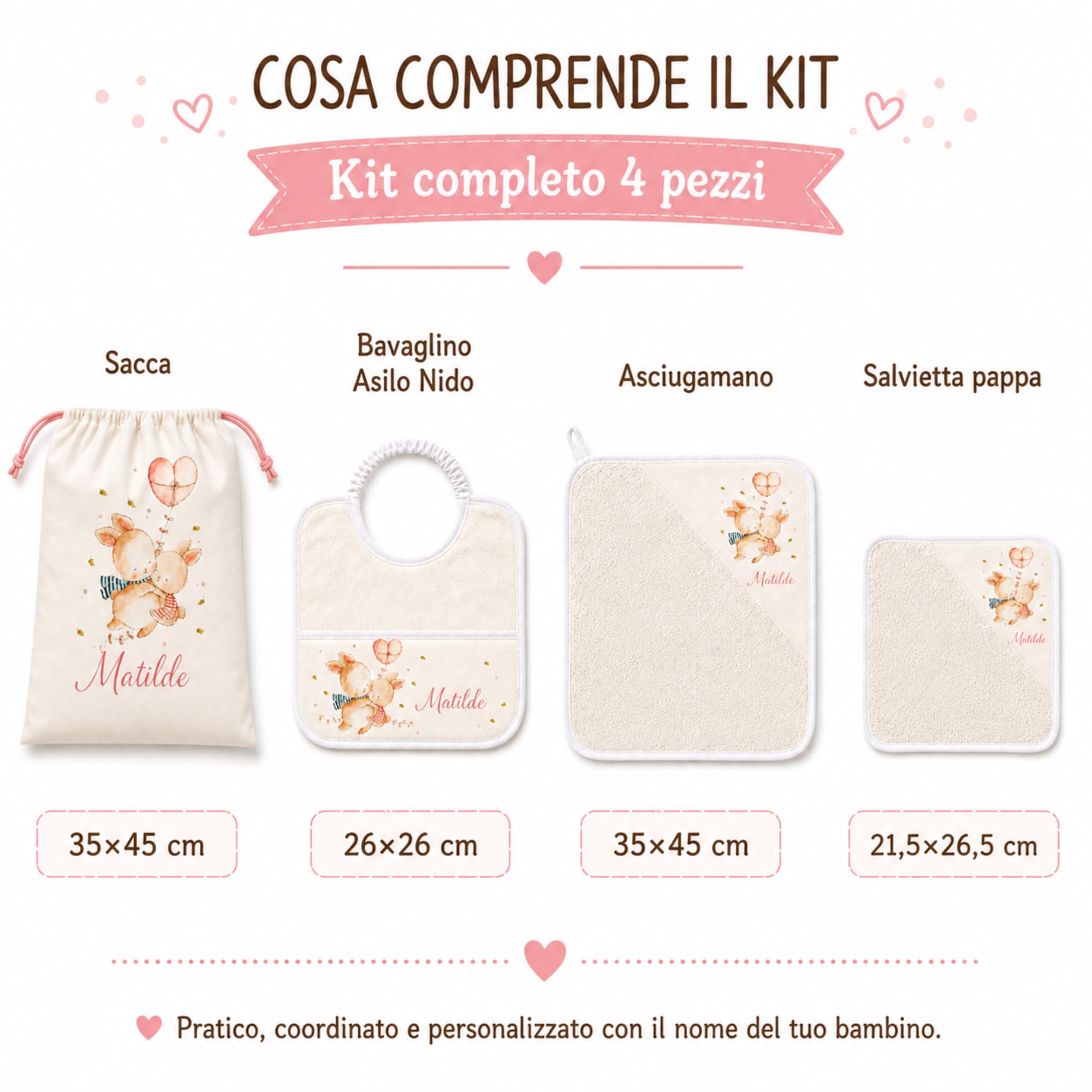 Kit Asilo Nido e Materna Personalizzato con Nome – Set 3 o 4 Pezzi