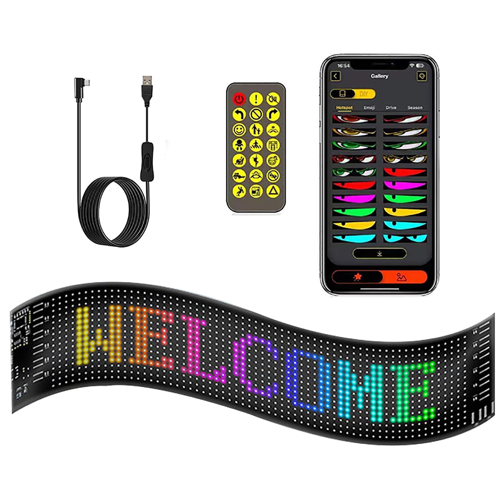 Letrero LED para coche con luz de ojos de diablo y panel matriz de 20x64 píxeles impermeable IP65