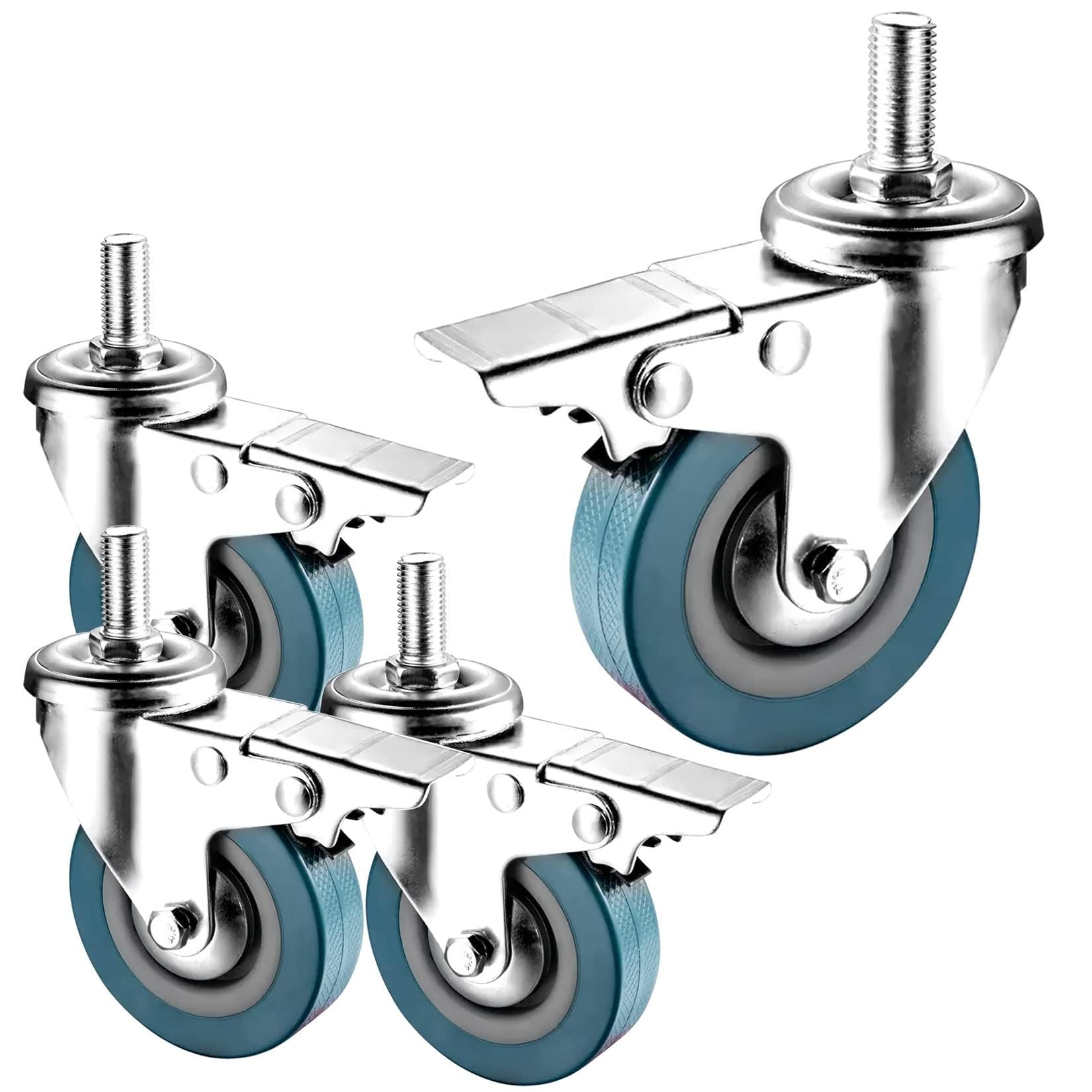 ZGUOUZANTYE Heavy Duty M10 M12 Threaded Stem Casters 4 Pack No Noise Dual Locking Brakes For Furniture Table Trolley Workbench(Brake,75mm(3in) m12)