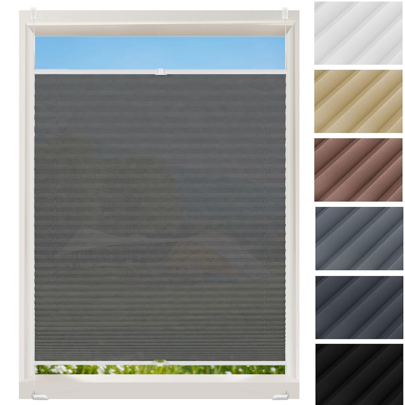 Store Plissé sans Perçage pour bloquer le vis-à-vis et le soleil store gris 68x195 cm