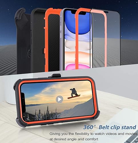 Miniatura 3 de GYJ Funda para iPhone 11 con funda de clip para cinturón y 2 protectores de pantalla, protección completa, resistente, a prueba de golpes, funda