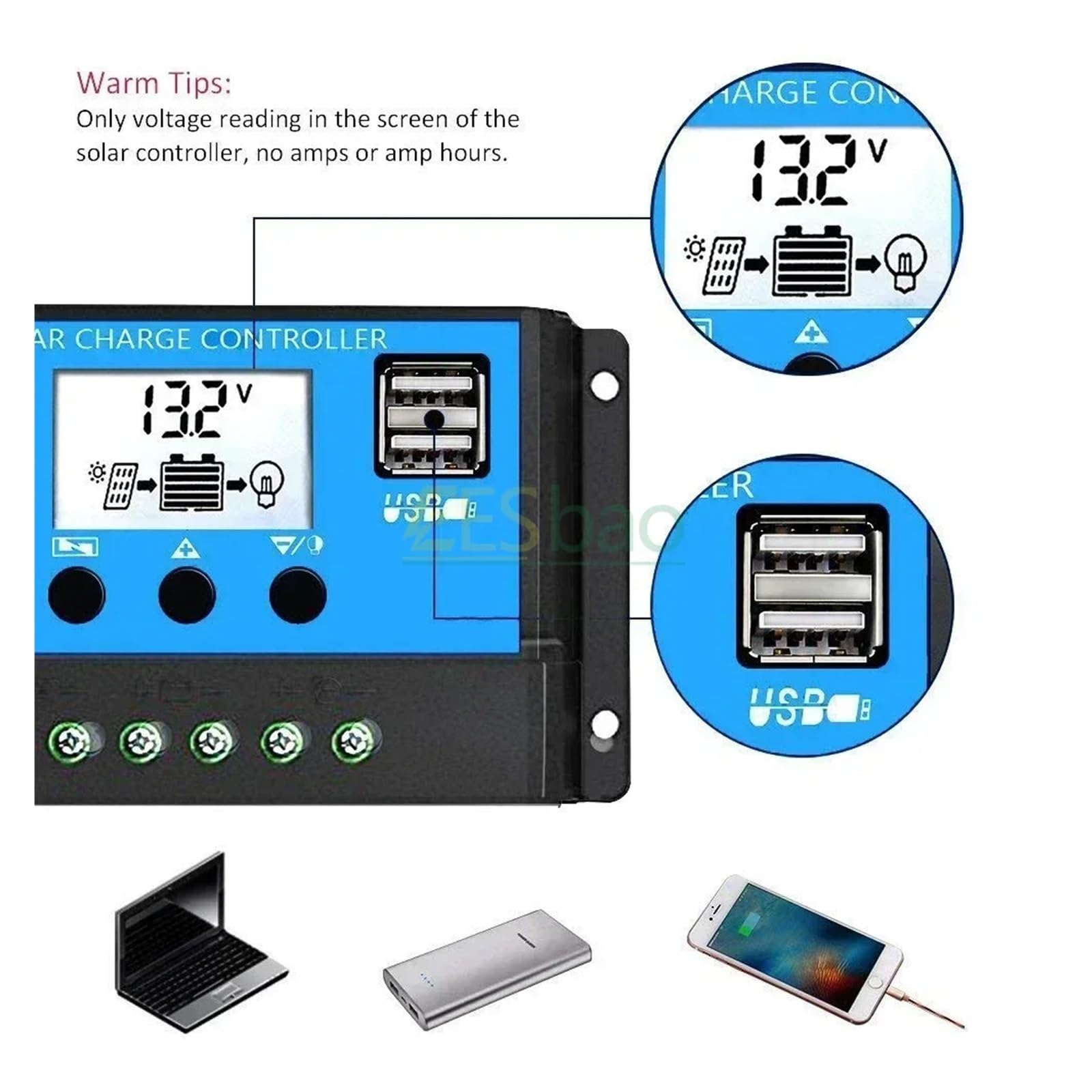 Contrôleur de Charge solaire 12V/24V PWM 10A 30A 60A 100A avec réglage la minuterie d'affichage LCD réglable EESBAO pour camping-car/camping-car(10A)