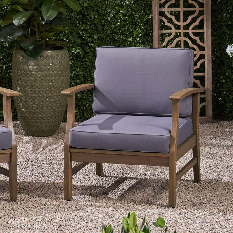 Image of Krishna Wood Decor Wooden Armchair Set of 2 Solid Sheesham Wood || Patio,Outdoor,Garden Chair, Balcony Indoor Chair || Blue Cushions, Bedroom Furniture || Walnut Finish