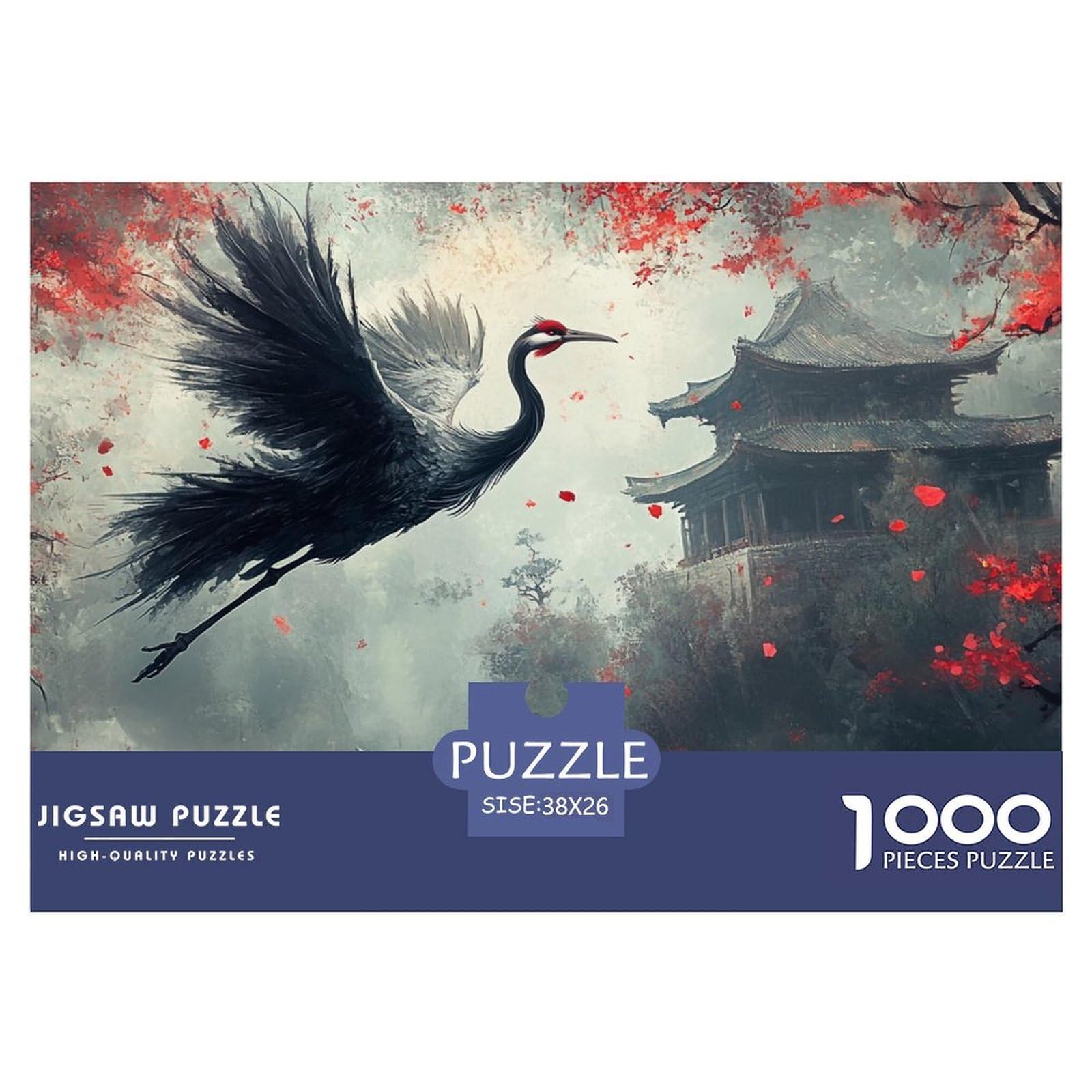 Jigsaw Puzzles Red Crowned Crane 1000 Piece Challenge Toy for Adults,Traditional Architecture Impossible Jigsaw Puzzles 1000 Pieces Educational Game Home Decoration 38x26cm/1000pcs