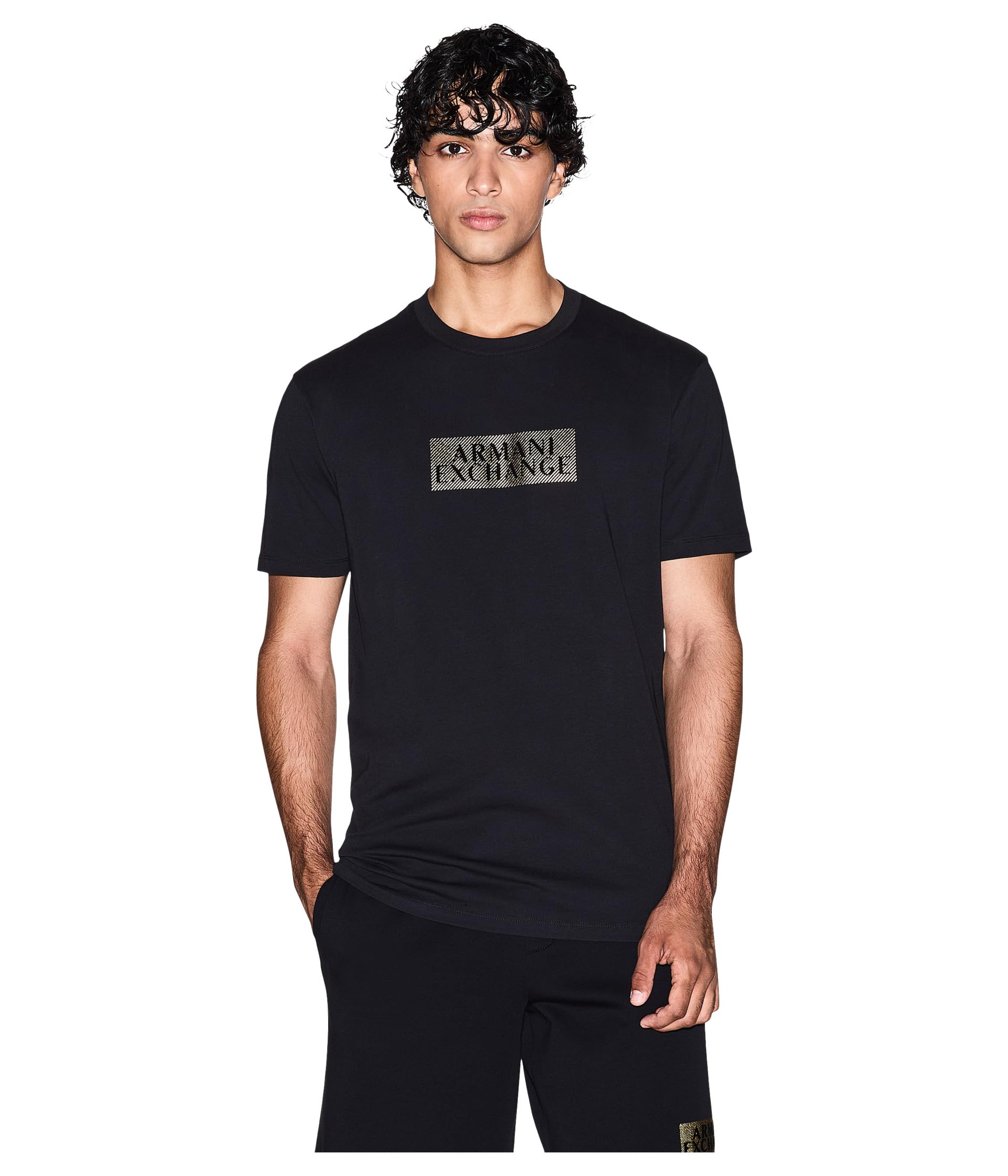 Armani Exchange Camiseta Negra para Hombre con Logo Estampado, Manga Corta, Cuello Redondo (FR/ES, Letras, L, Regular, Regular, Negro)