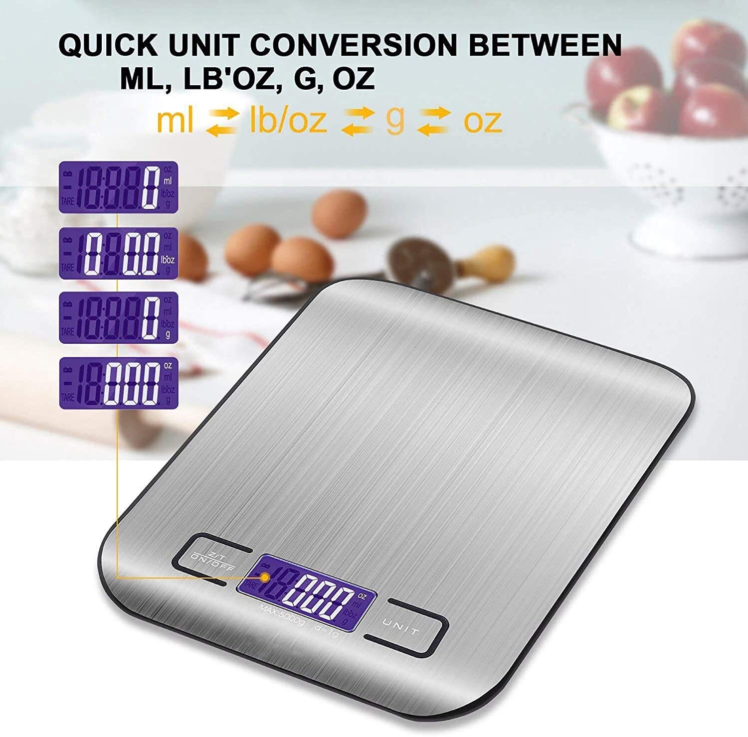 Balance de Cuisine numérique, Balance de Cuisson électronique en Acier Inoxydable, Balance de Pesage Alimentaire au Design Mince et élégant pour la Cuisine,