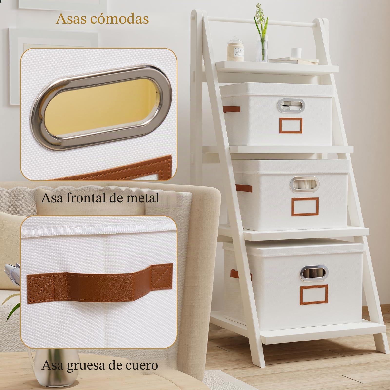 OUTBROS Cajas Almacenamiento, Contenedores, Juego de 3, 45x30x30cm, Blanco | Cajas de almacenamiento plegables, Contenedores de tela con tapas de organizadora para guardar ropa