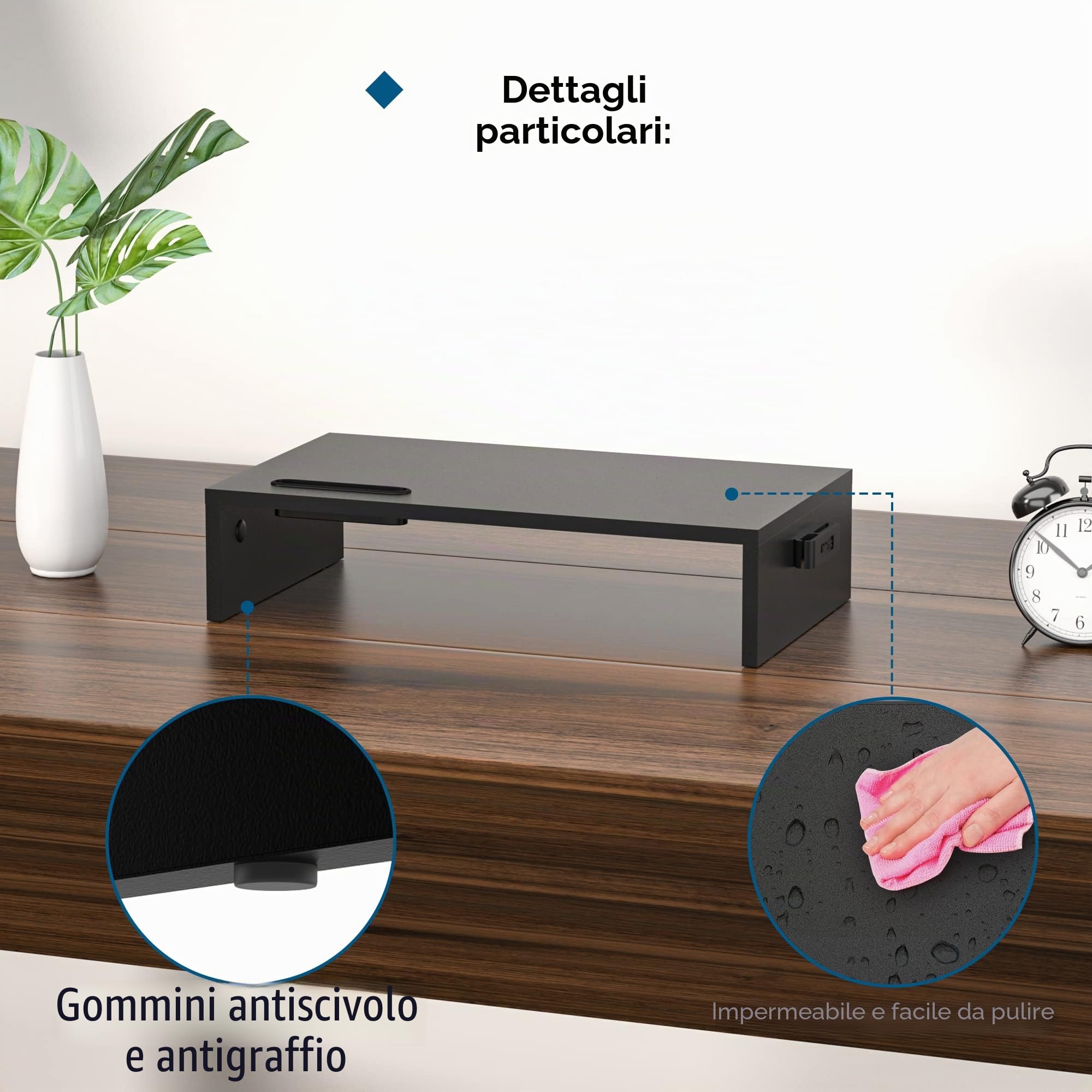 BONTEC Supporto per Monitor in Legno, per Monitor da Tavolo ergonomico per Laptop, Computer, Notebook, iMac, Stampanti, Portata Fino a 30 kg, W420 x D235 x H104mm, Nero