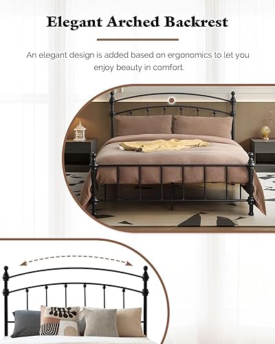 Miniatura 4 de Base de cama de plataforma de metal con cabecera arqueada, marcos de cama resistentes y resistentes, columna romana de lujo retro, fácil montaje, no
