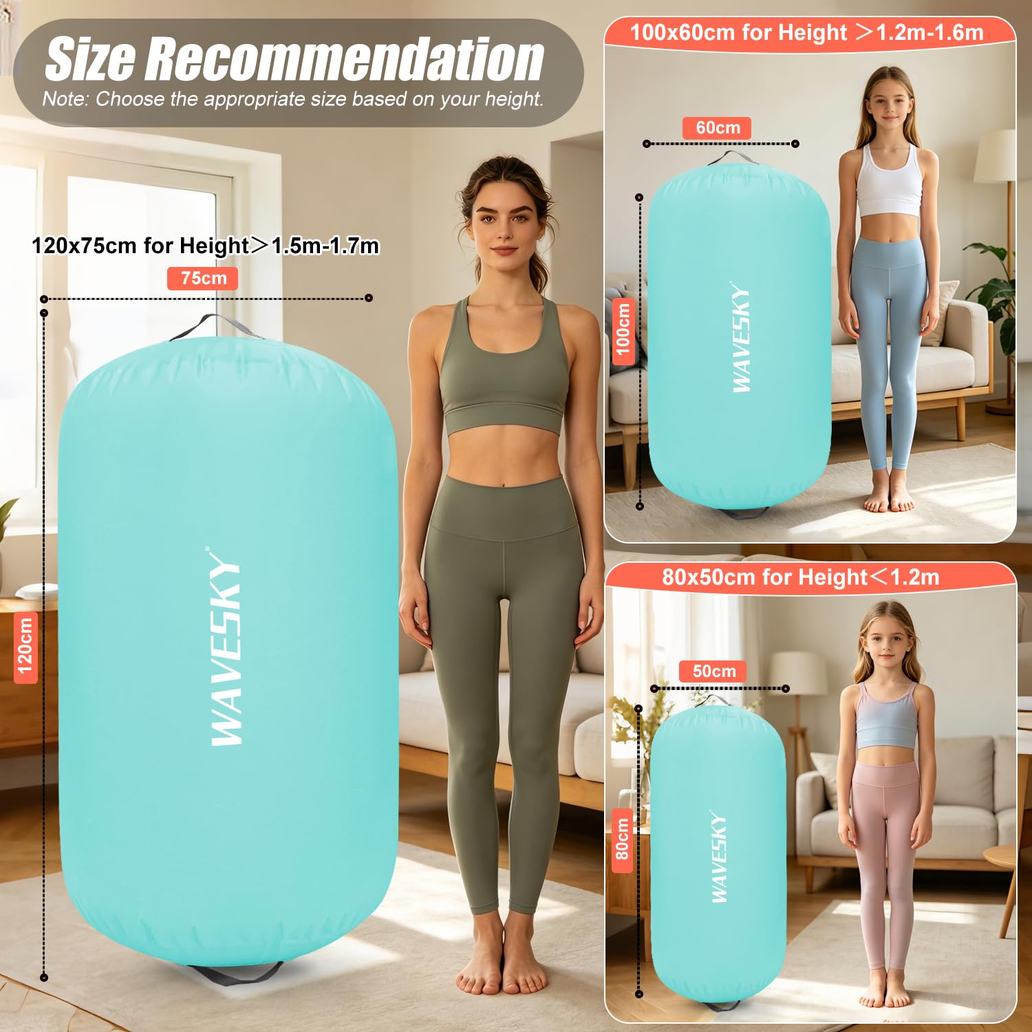 Rotoli gonfiabili, 80 / 120 cm, per ginnastica, ginnastica, fitness, allenamento