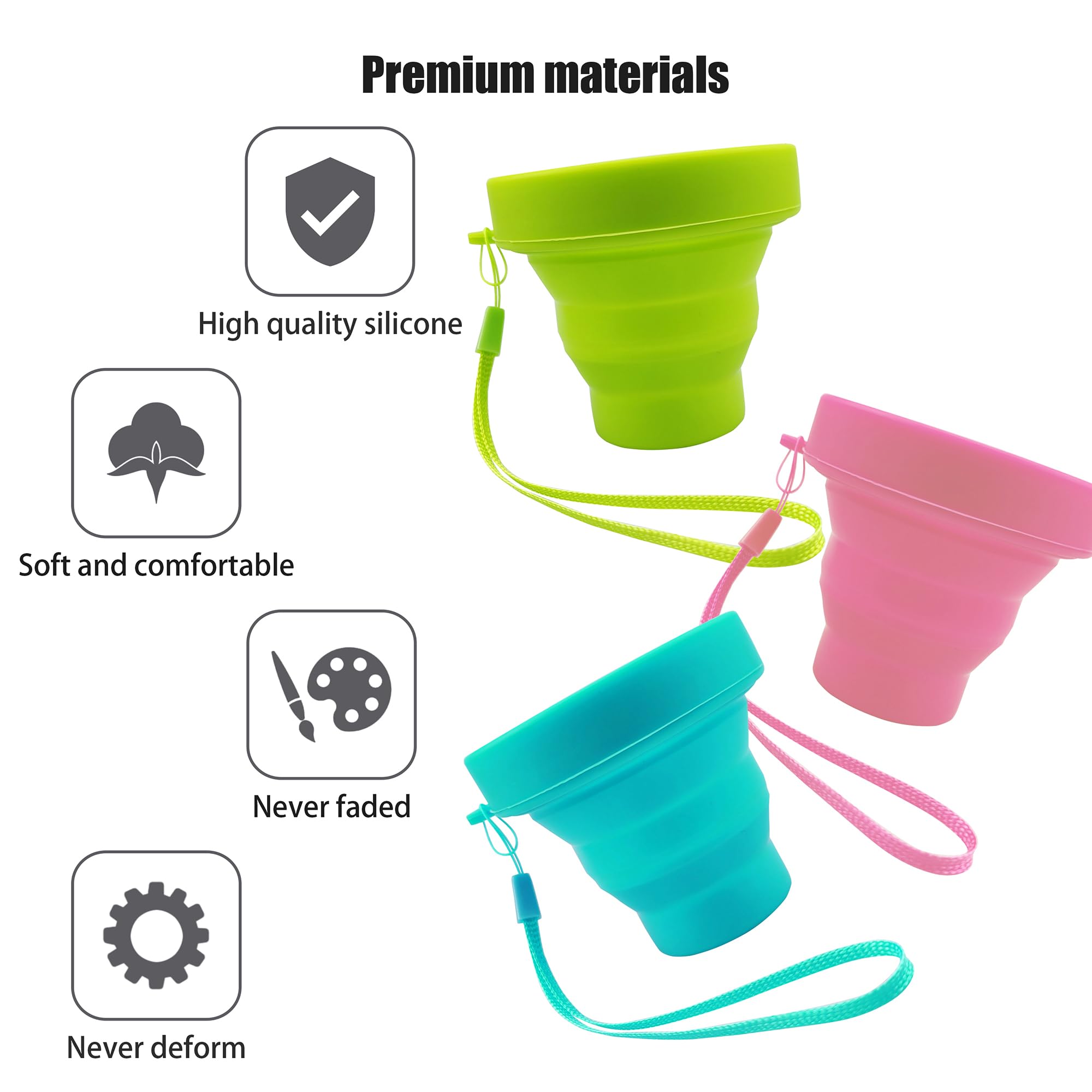 Shaoduoli Silicone Collapsible Water Cup,Outdoor Folding Reusable Mug with Lid Lanyard,Camping Travel Hiking Expandable Drinking Jug,Portable BPA Free Food Grade Container,170ml/6oz(3pcs)