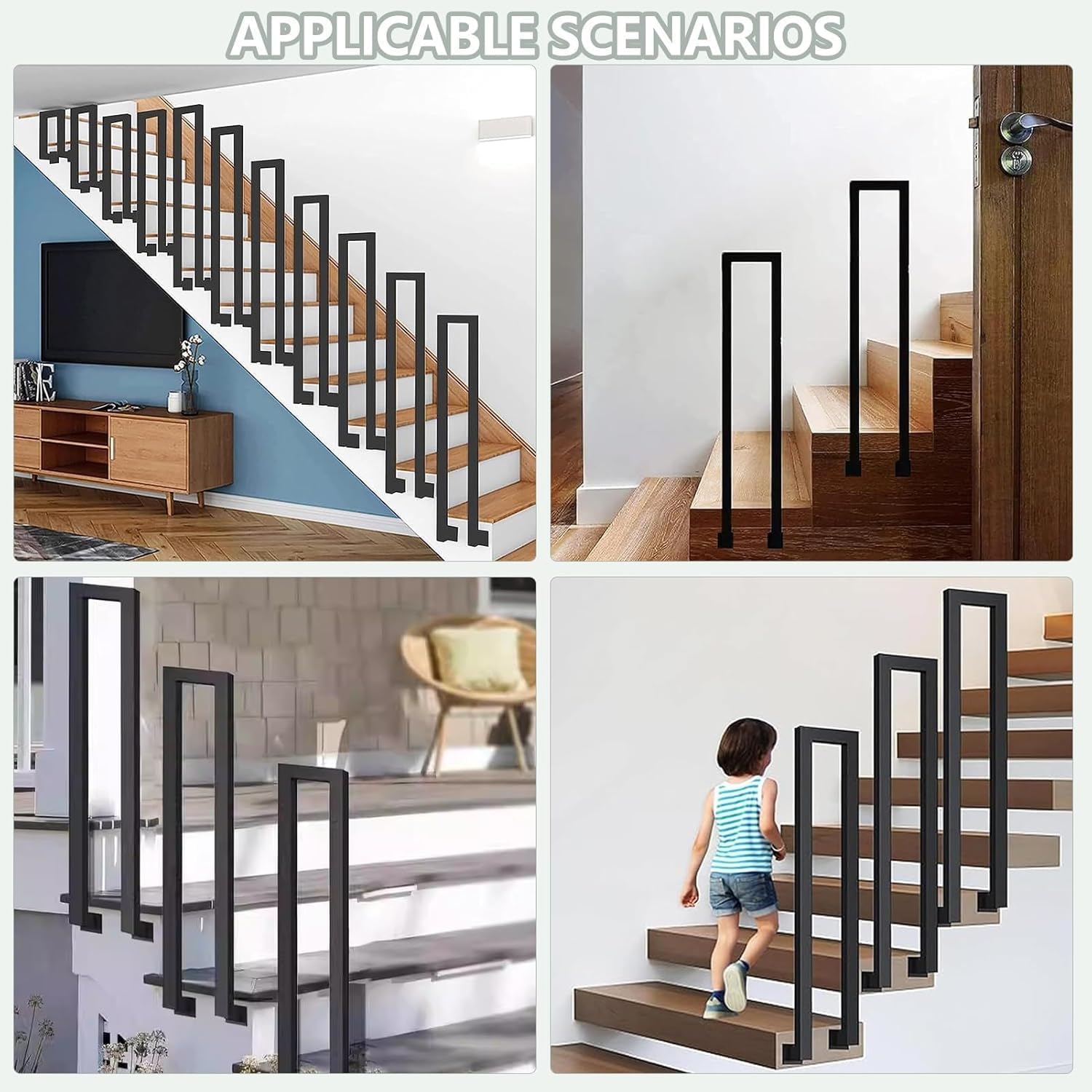 Indoor U Shaped Stair Handrail Transitional Handrail for Home Garden Corridor Lofts Decking Side Mount Staircase Handrail with Guar Ideal for Steps in Kindergarten 65cm/25.6in Leng