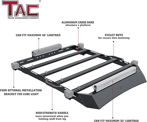 Miniatura 6 de TAC - Soporte de techo compatible con Tacoma 2024-2025, camión de cabina doble, barra transversal, carga, canoa, bicicleta, kayak, snowboard,