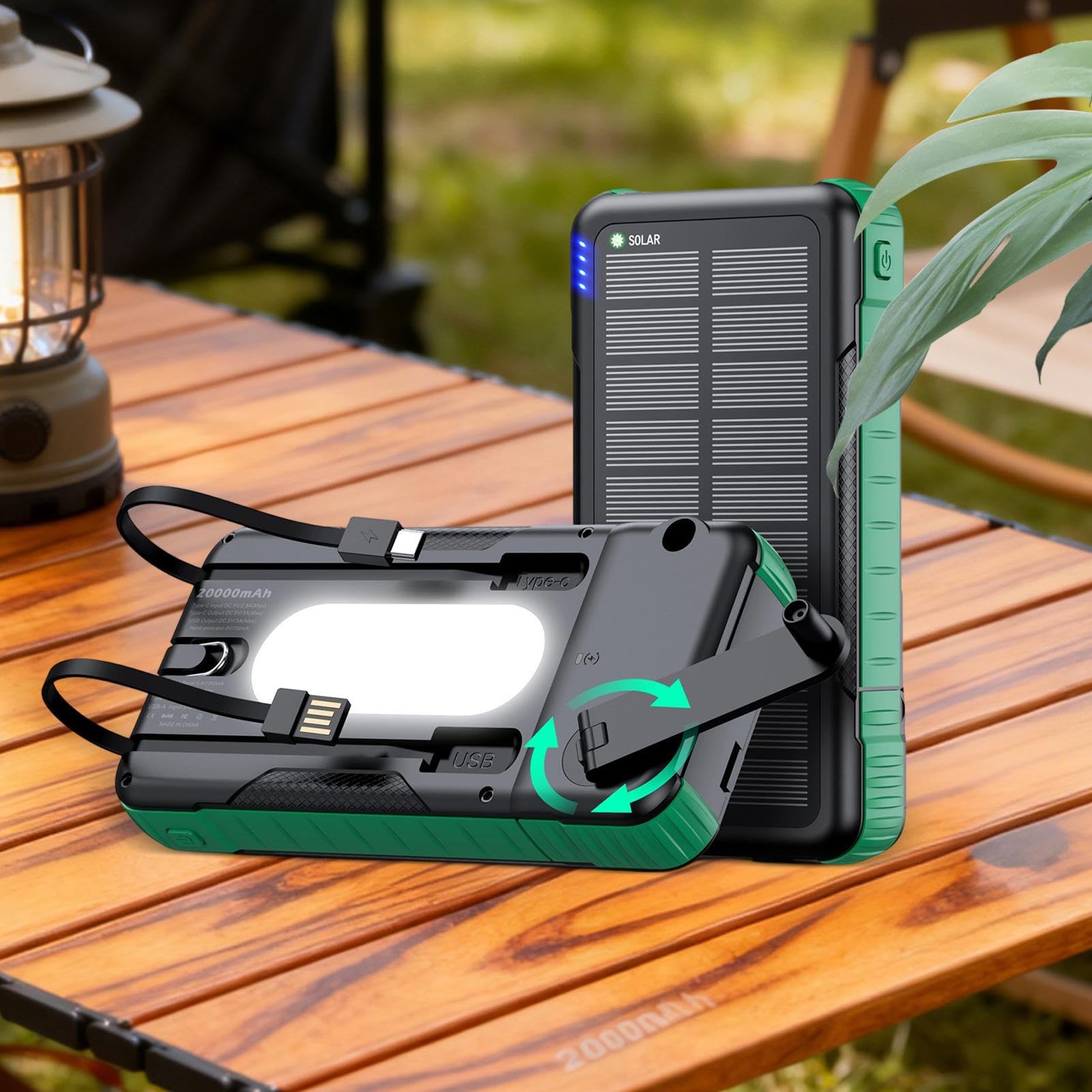 Caricatore Solare Power Bank Power Bank Impermeabile 20000mAh | Batteria Portatile Solare Con Manovella Manuale Per Uso Esterno per Viaggio Pesca Campeggio Escursionismo Viaggio Zaino in
