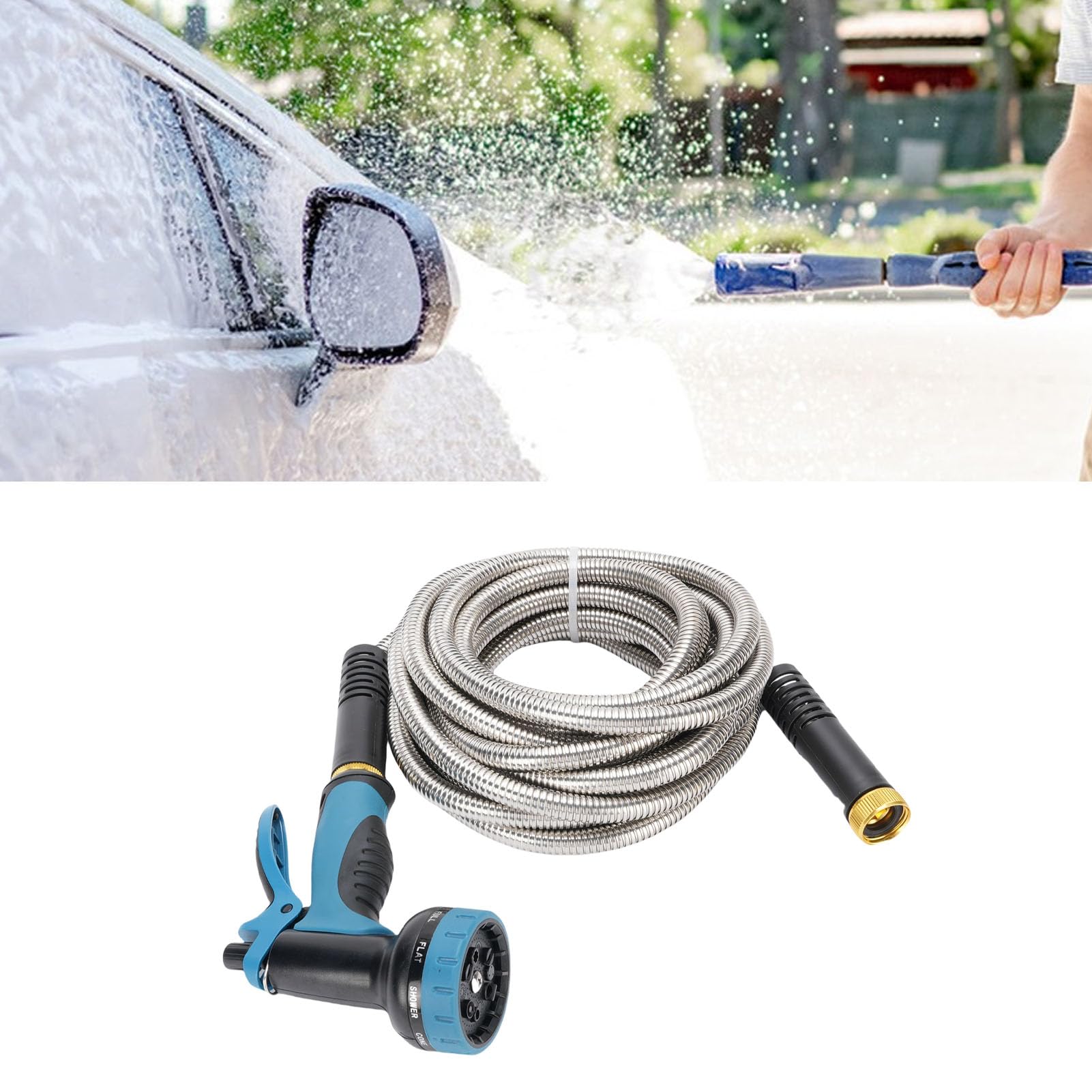 Luqeeg Tubo Giardino Flessibile in Acciaio Inossidabile 7,5 M in Metallo, Tubo Leggero con Resistenza Alla Torsione Senza Grovigli Flusso D'acqua Costante, per Giardino, Esterni