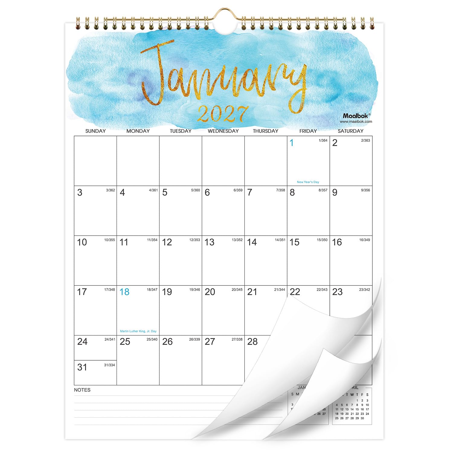 2027 Wall Calendar - Monthly Wall Calendar 2027 from Jan. 2027 - Dec. 2027, 8.5" x 11", Twin-Wire Binding, Large Blocks, Perfect for Home or Office