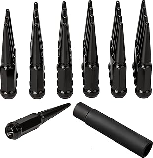 glorider M14x1.5 Spike Lug Nut Chrome, 24pcs 14x1.5 Conical Bulge Seat Lug Nuts fit for F-ord F150, Chev-y Silverado, GMC Sierra, Ram 1500, Spiked Lug Nuts with 1 Socket Key