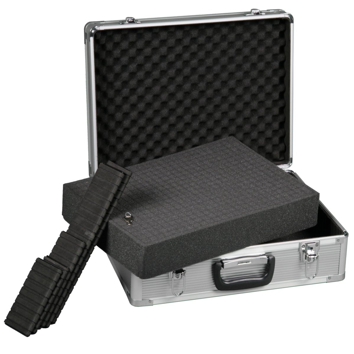Mantona Valise Photo Basic M avec Mousse Argent Aluminium, verrouillable