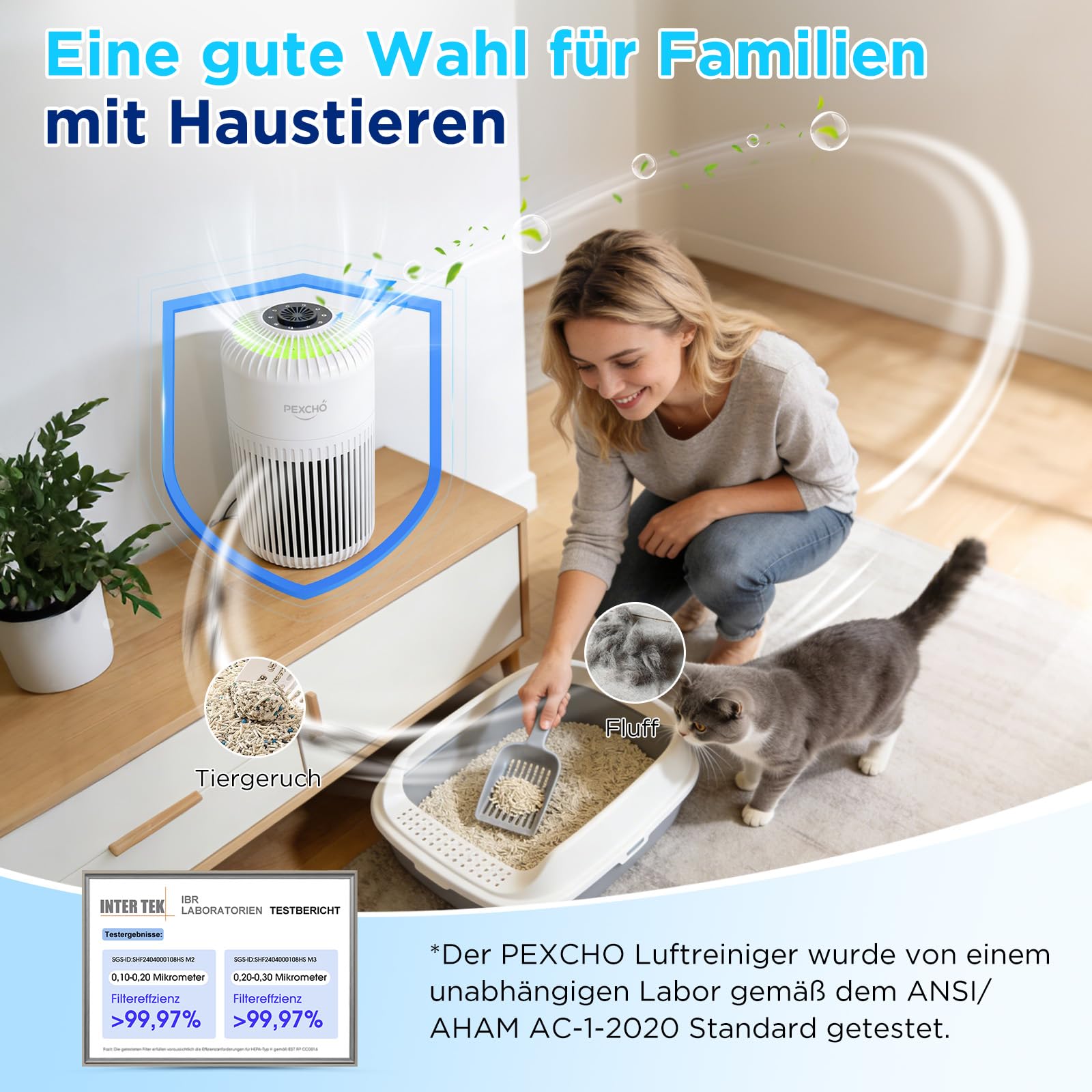 PEXCHO Luftreiniger Allergiker, 4-in-1 HEPA Filter, bis 35㎡ Aroma | App-Steuerung, Timer, 12W Aktivkohle Luftfilter entfernt 99,97% Allergene, Pollen, Tierhaare und Gerüche, Nachtlich leise