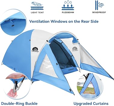 2/4 Man Camping Tent with Porch,Waterproof Double-Skin Dome for Backpacking
