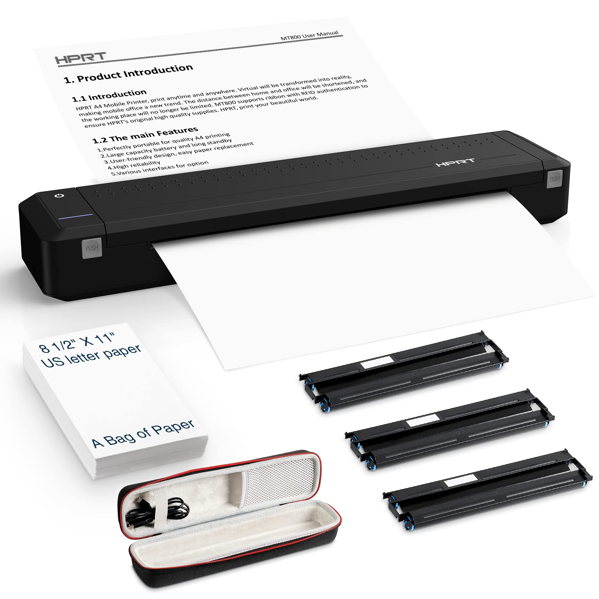 HPRT Wireless Bluetooth Portable Printer+Case+3 Ribbon 4 in 1 by Thermal Transfer MT800 for Outdoor 