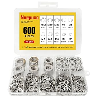 600PCS Flat Washers Assortment Kit, 304 Stainless Steel Washers