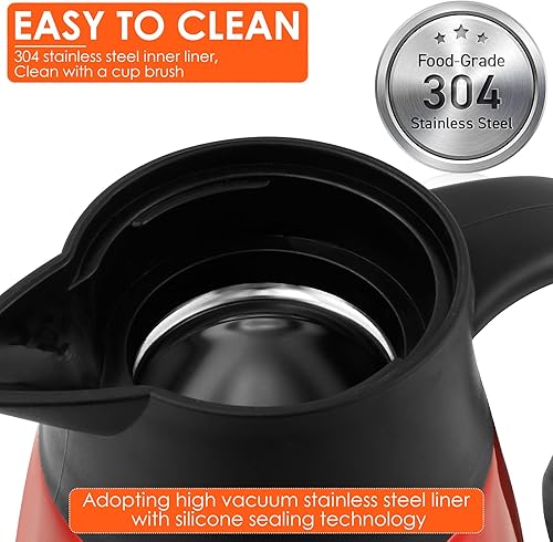 Miniatura 14 de Jarra térmica de café de acero inoxidable de 2L/68 onzas, jarra aislada al vacío para bebidas calientes/frías, retención de temperatura 24 horas