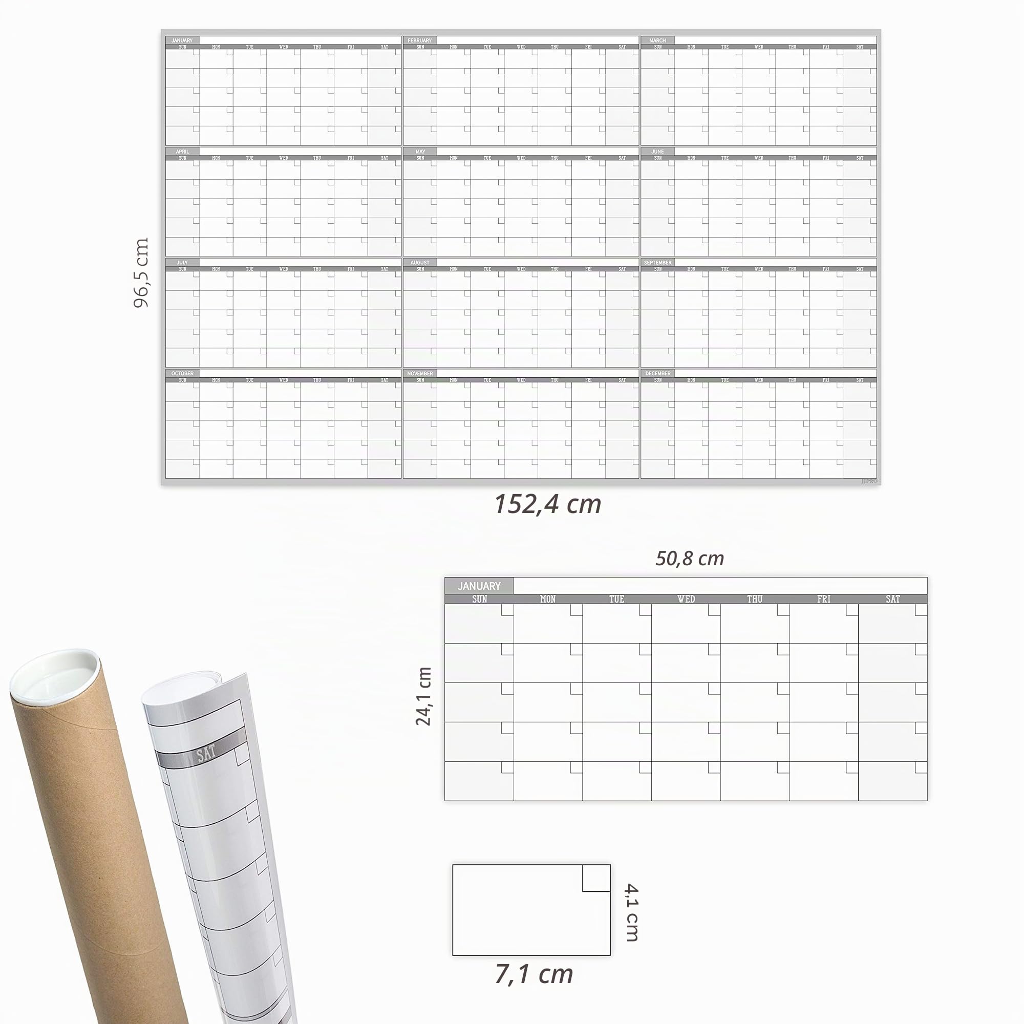 Grand calendrier mural effaçable à sec – 152,4 x 96,5 cm – Planificateur annuel vierge non daté – Tableau blanc géant de 12 mois – Calendrier laminé de qualité supérieure pour salle de classe, bureau,