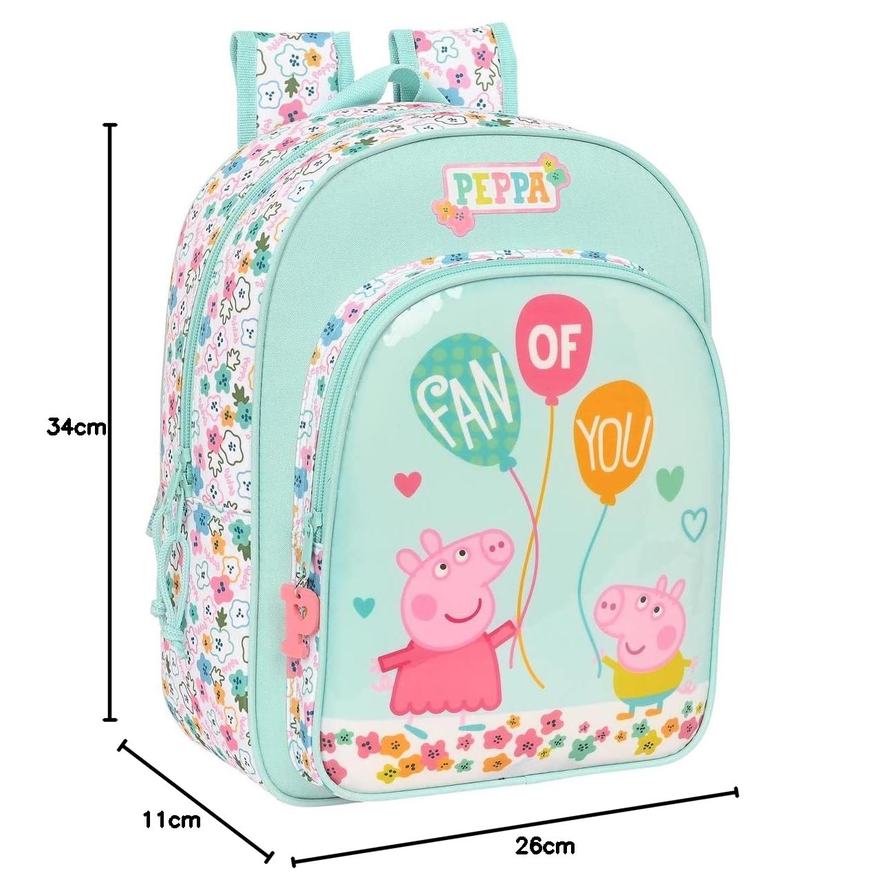 Mochila Escolar Infantil PEPPA PIG - Adaptable A Carro, 26x11x34 Cm, Con Bolsillos, Hombreras Acolchadas