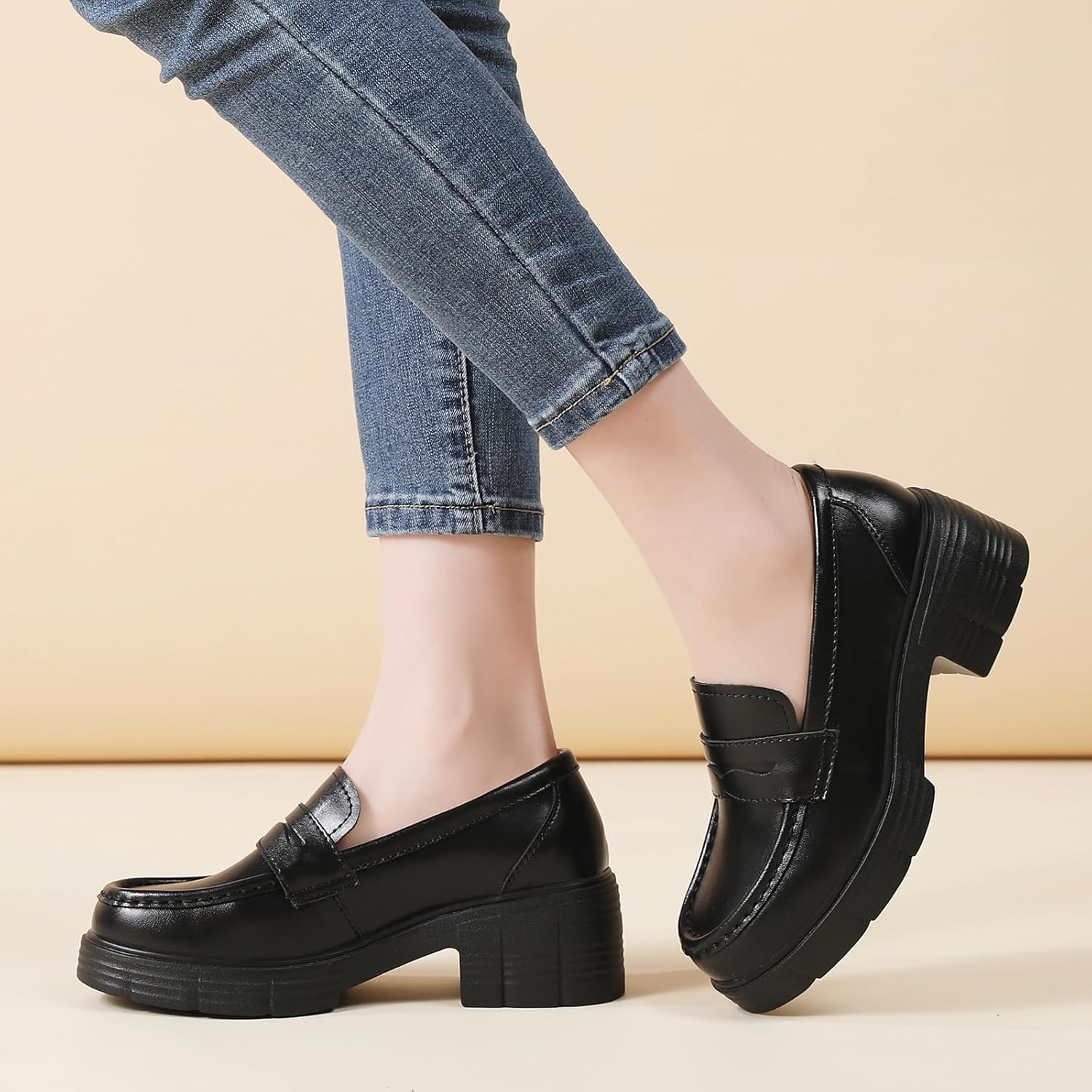 TKKAE Loafers for Women Platform Chunky Loafers Penny Comfortable Loafers, Womens Business Casual Shoes, Office Work Shoes for Ladies, Slip-On Shoes for Travel Commute Dating, Match Dresses Jeans - Image 5