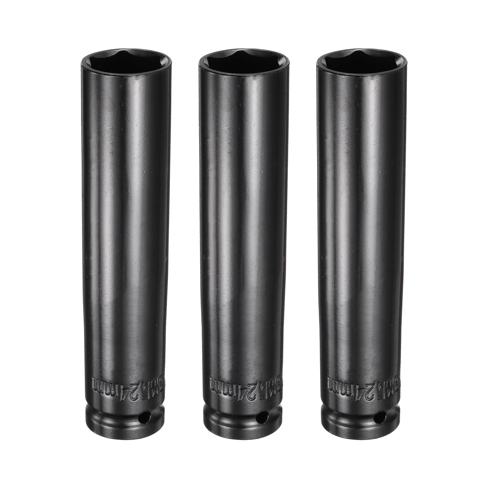sourcing map 3pcs 6-Point Deep Impact Socket 1/2" Drive 24mm Metric Socket 5.7" (145mm) Extra Long Heat-Treated 45# Steel for Home Auto Spindle Axle Hex Nuts Bolts Repair, Black — image 1