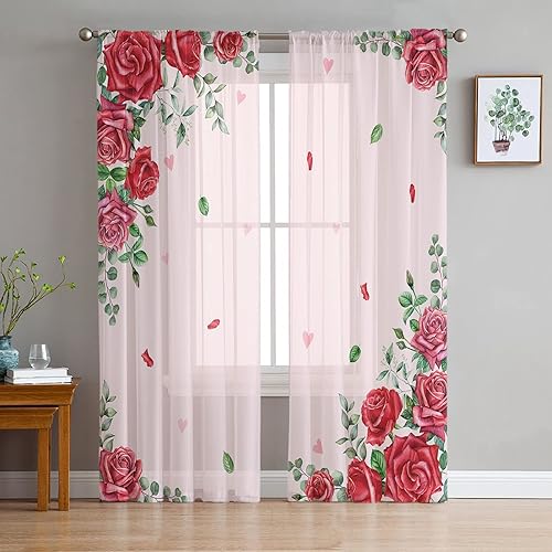 Juego de 2 paneles de cortinas transparentes para el día de San Valentín de 84 pulgadas de largo decoración del día de San Valentín para sala de
