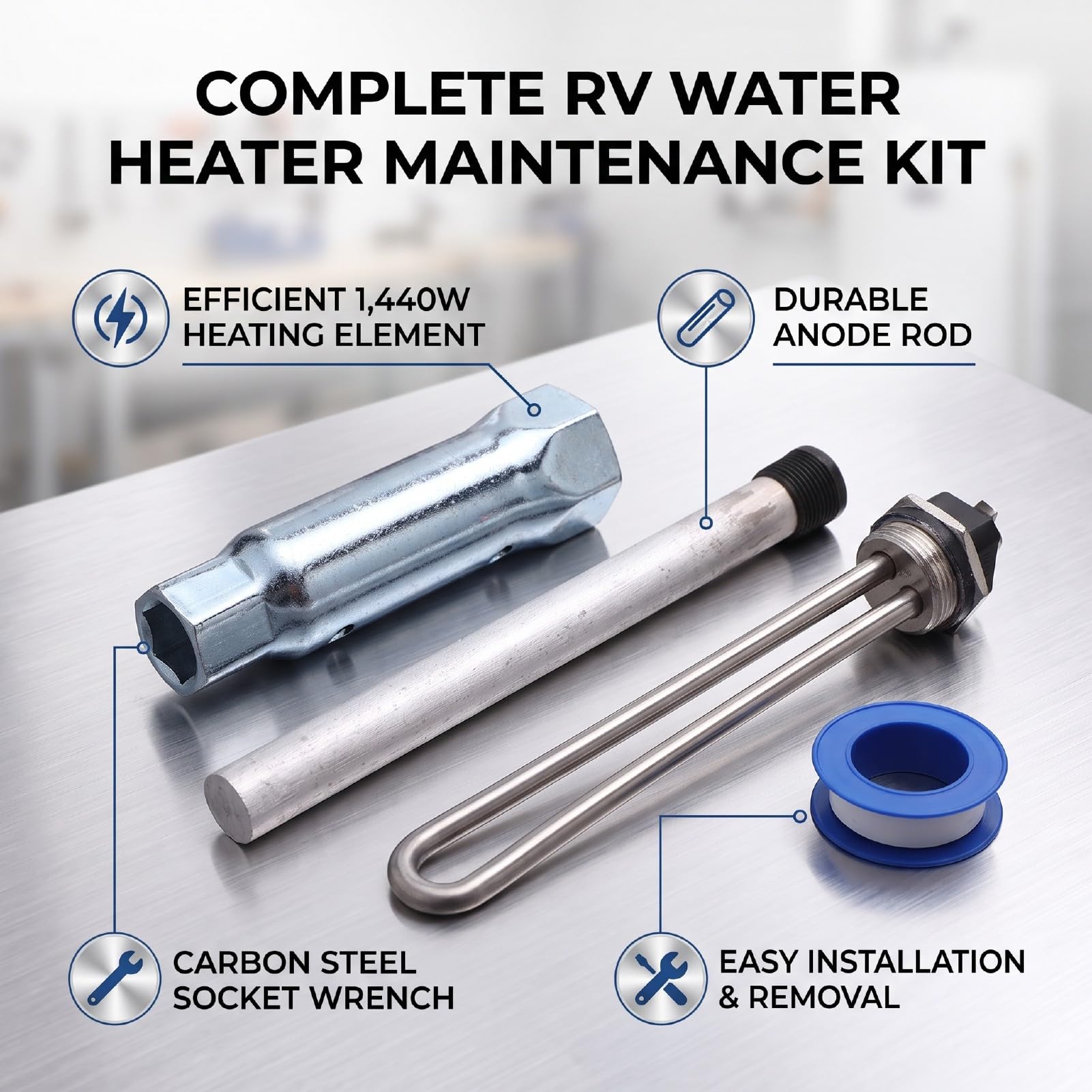 RV Water Heater Kit with 28cm Heating | Chiave a bussola in acciaio al carbonio, riscaldamento efficiente, adatta per , compatibile con Suburban