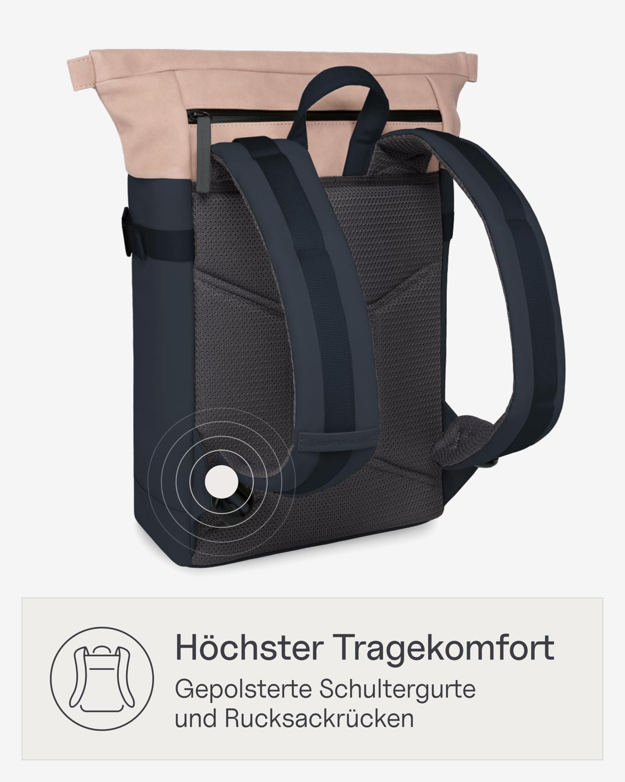 Kapten & Son Rucksack Aarhus Navy Blush 14 L | Rucksack Damen & Herren Blau | Rolltop mit 14" Laptopfach | Backpack ideal für Reisen, City, Uni, Arbeit | wasserabweisend