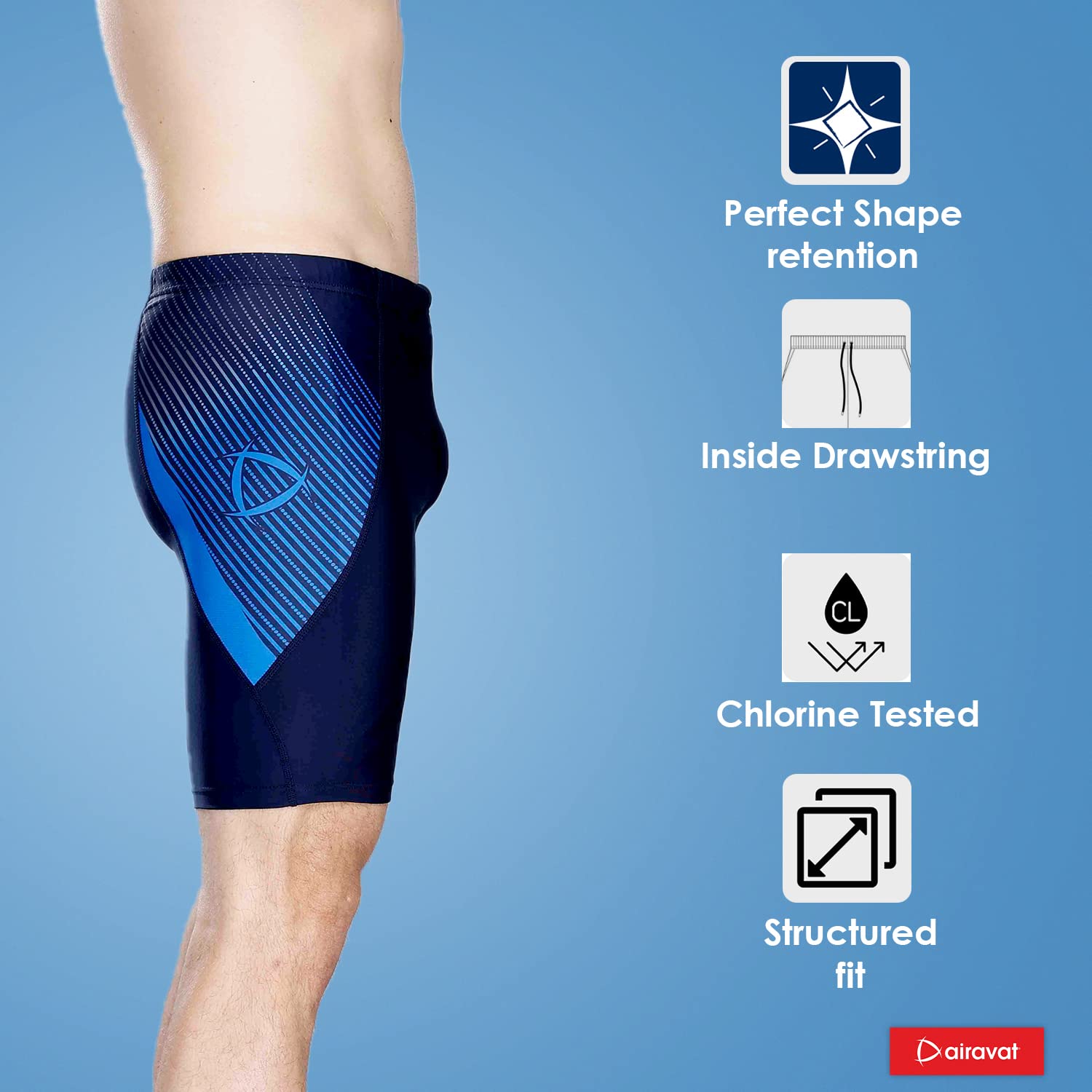 AIRAVAT Swimming Jammer, Swim Wear, 1512 Fierce Swimming Short for Men, Quick Drying,Swimming Costume for Men (3XL, Blue)