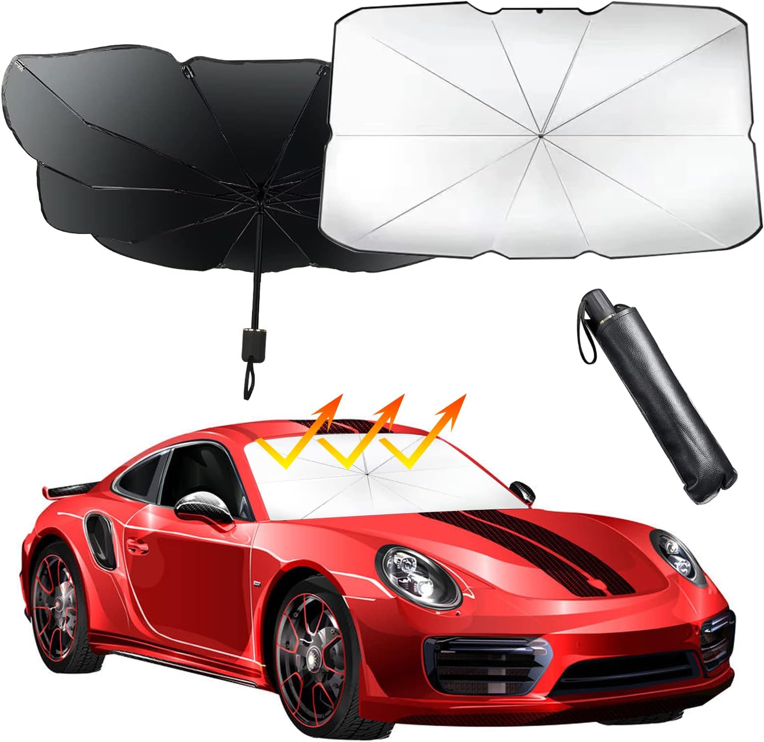 DEHUBDEHUB Car windshield sunshade UV Rays, Foldable Reflector Cover Visor Umbrella for Car Front Windshield, Automotive Sun Shade Umbrella (54.3X30.7inch)