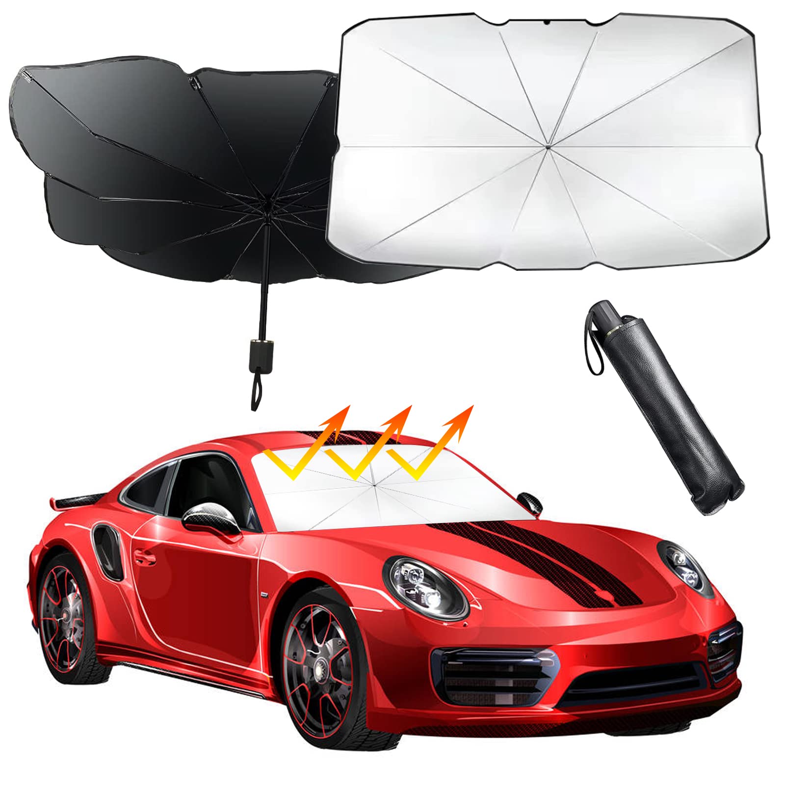 DEHUBDEHUB Car windshield sunshade UV Rays, Foldable Reflector Cover Visor Umbrella for Car Front Windshield, Automotive Sun Shade Umbrella (54.3X30.7inch)