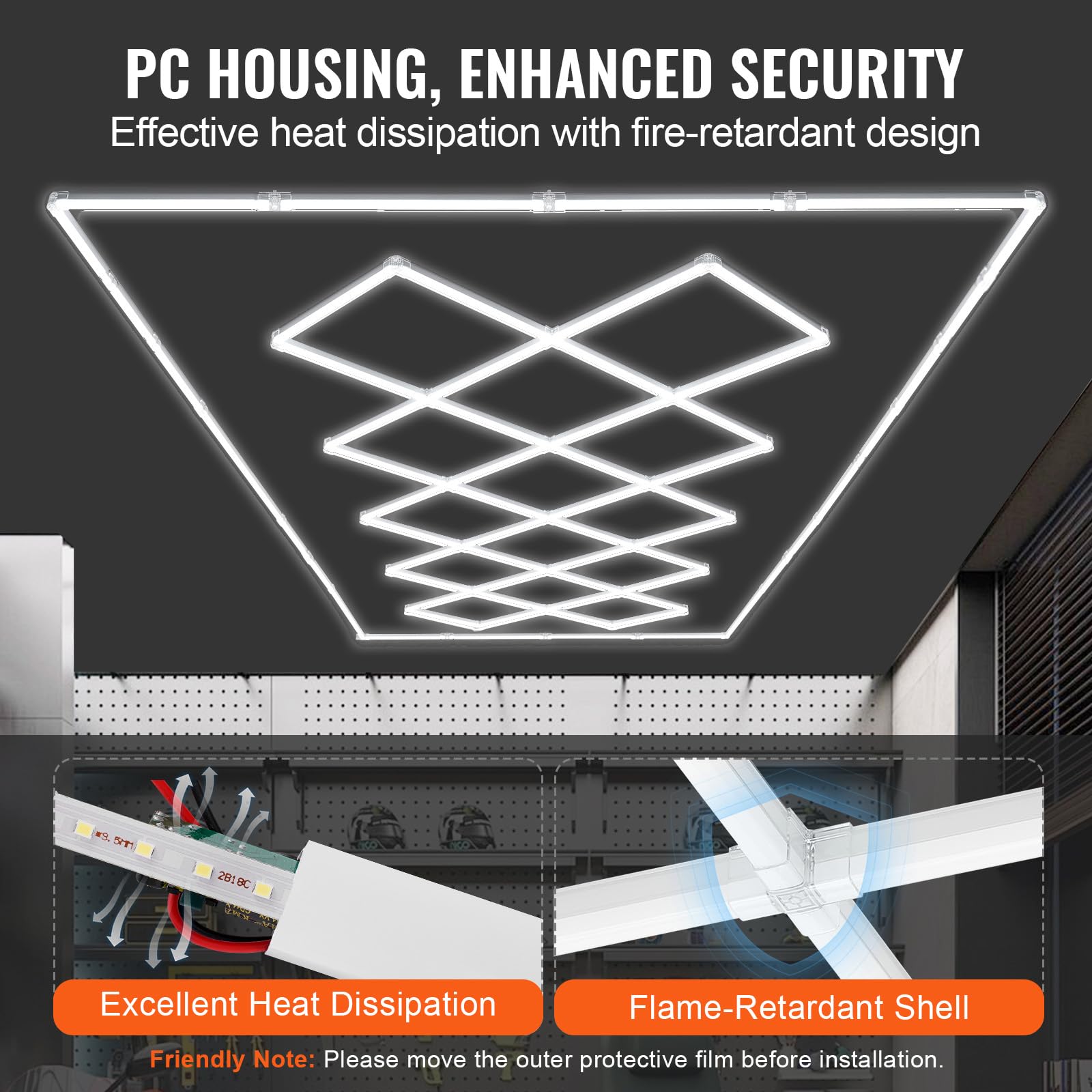 VEVOR Lampe de Garage LED, 14 Carrés, Plafonnier d'Atelier Blanc Froid, 88000 lm, 6500 K, Éclairage de Garage à Faire Soi-même Super Lumineux pour Sous-sol, Entrepôt, Atelier de Beauté Automobile