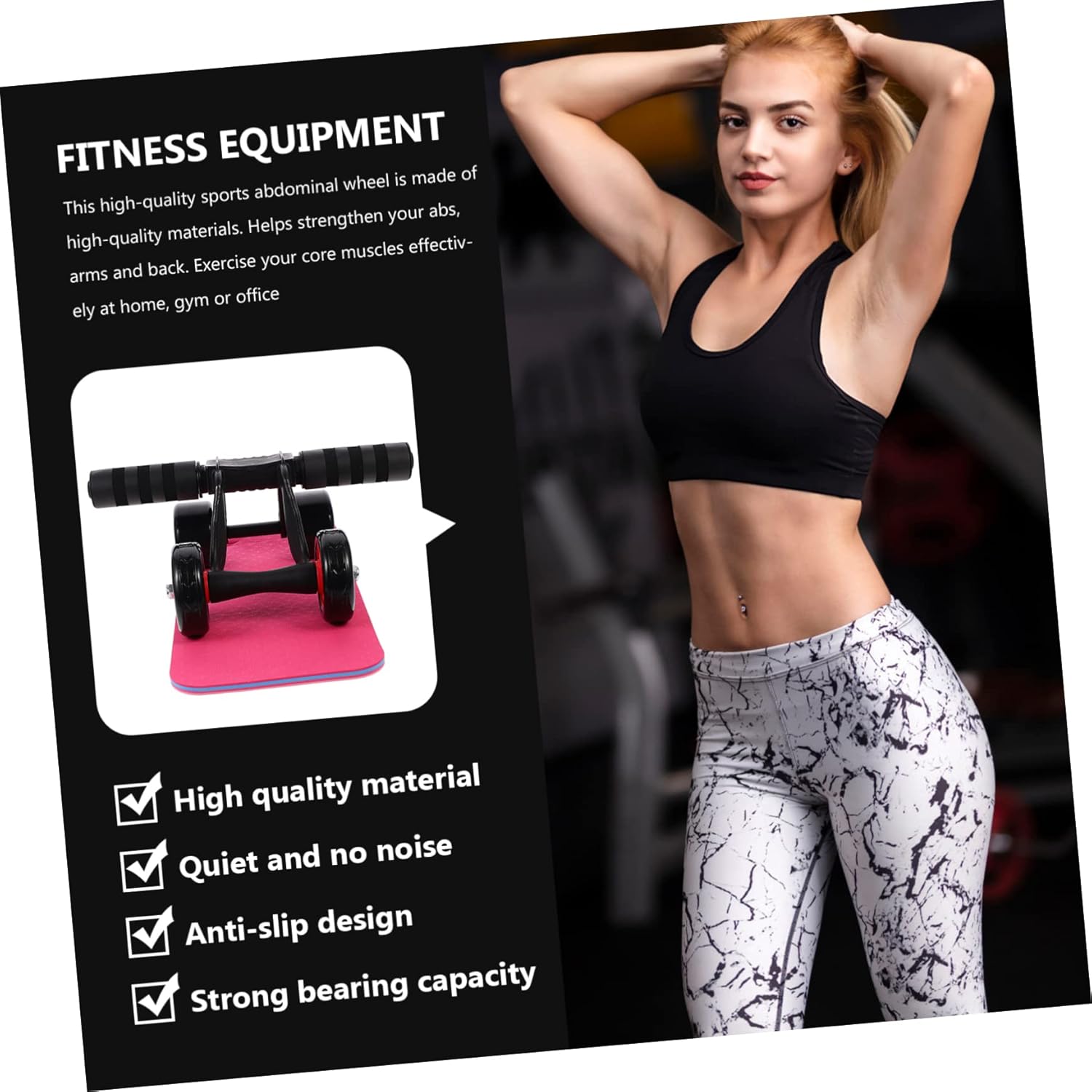 Generic 1Set Wheel Ab Roller Fitness Equipment for Home Gym Abdominal Workout Machine for Men and Women Strength Training Exercise Roller for Core Stability Shaping