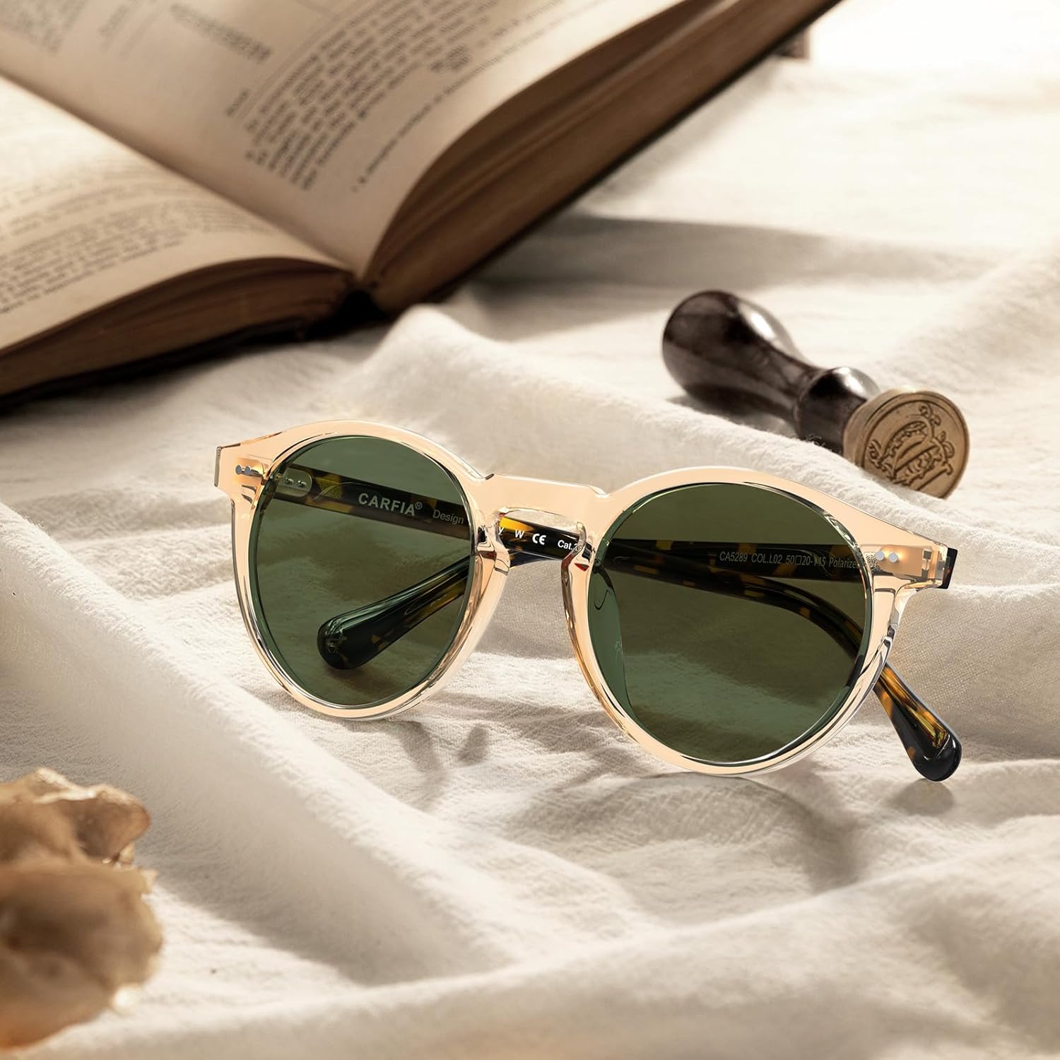 CARFIA Acetate Vintage Round Polarized Sunglasses for Men UV400 Lenses Hand-crafted Frame - Image 3