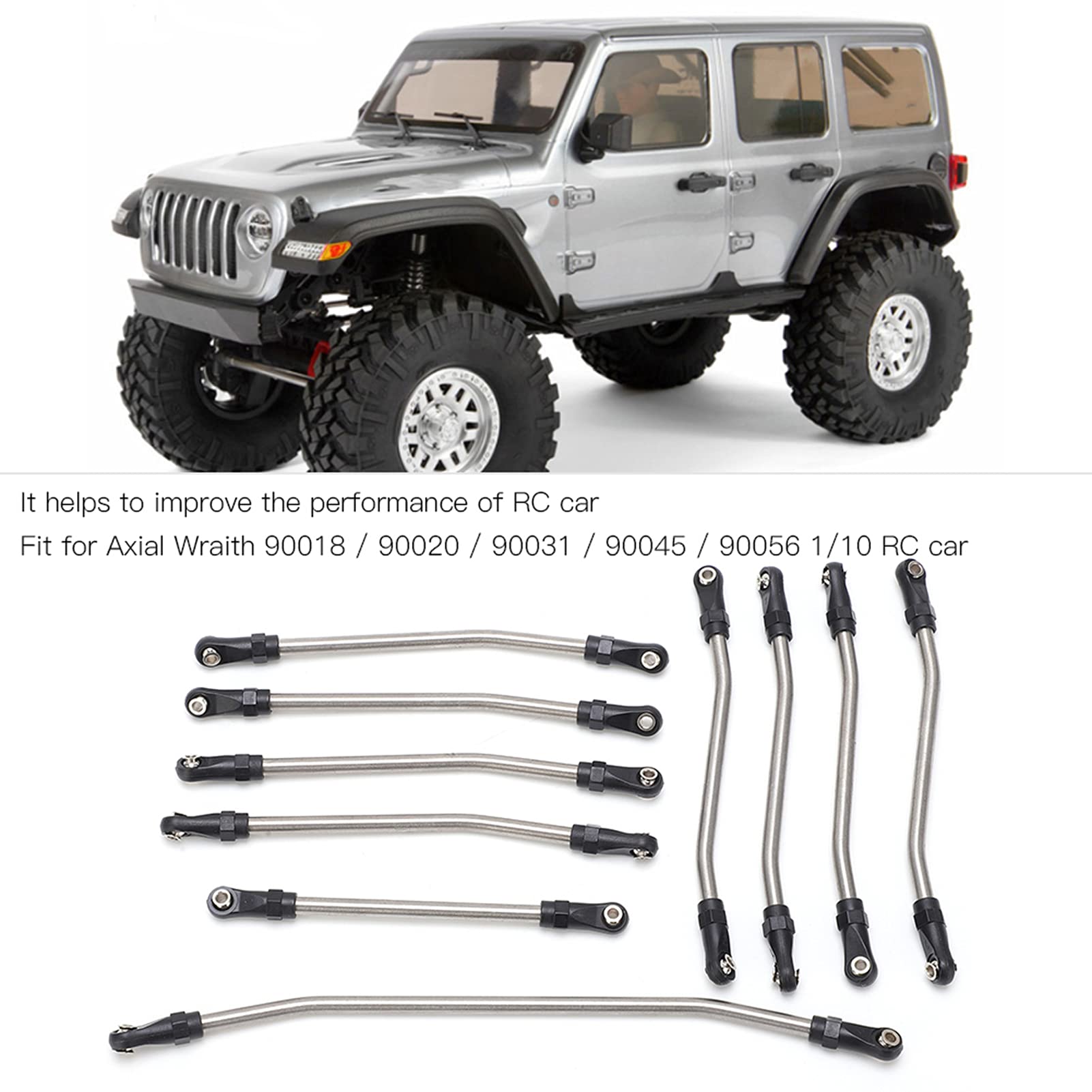 Culnflun RC Link Rod, 10pcs Stainless Steel Link Rod Rust Proof Performance Upgrade, for Axial Wraith 90018 90020 90031 90045 90056 1/10 RC Car