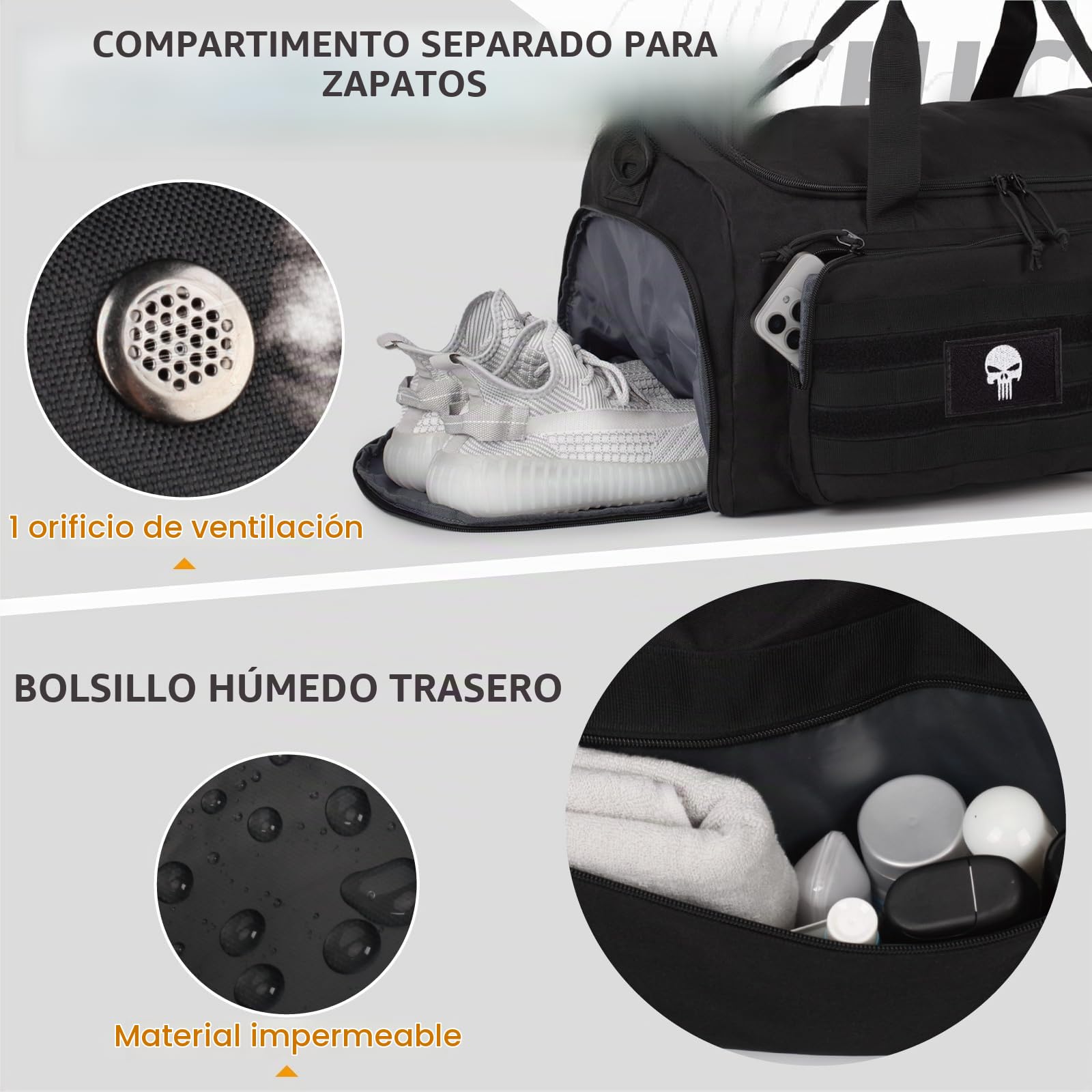 Bolsa Táctica Gimnasio Hombre, Bolsa Lona Grande 40L para Viajes | Bolsa Deportiva Táctica Gran Capacidad con Múltiples Compartimentos, Multifuncional e Impermeable para Camping y Senderismo