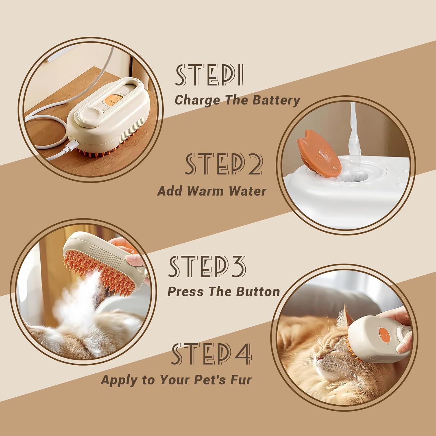Cepillo de vapor para gatos, cepillo de vapor recargable para mascotas, para desprendimiento, cepillos de masaje en spray de agua, depilación de perro, cepillo de limpieza automático, peine